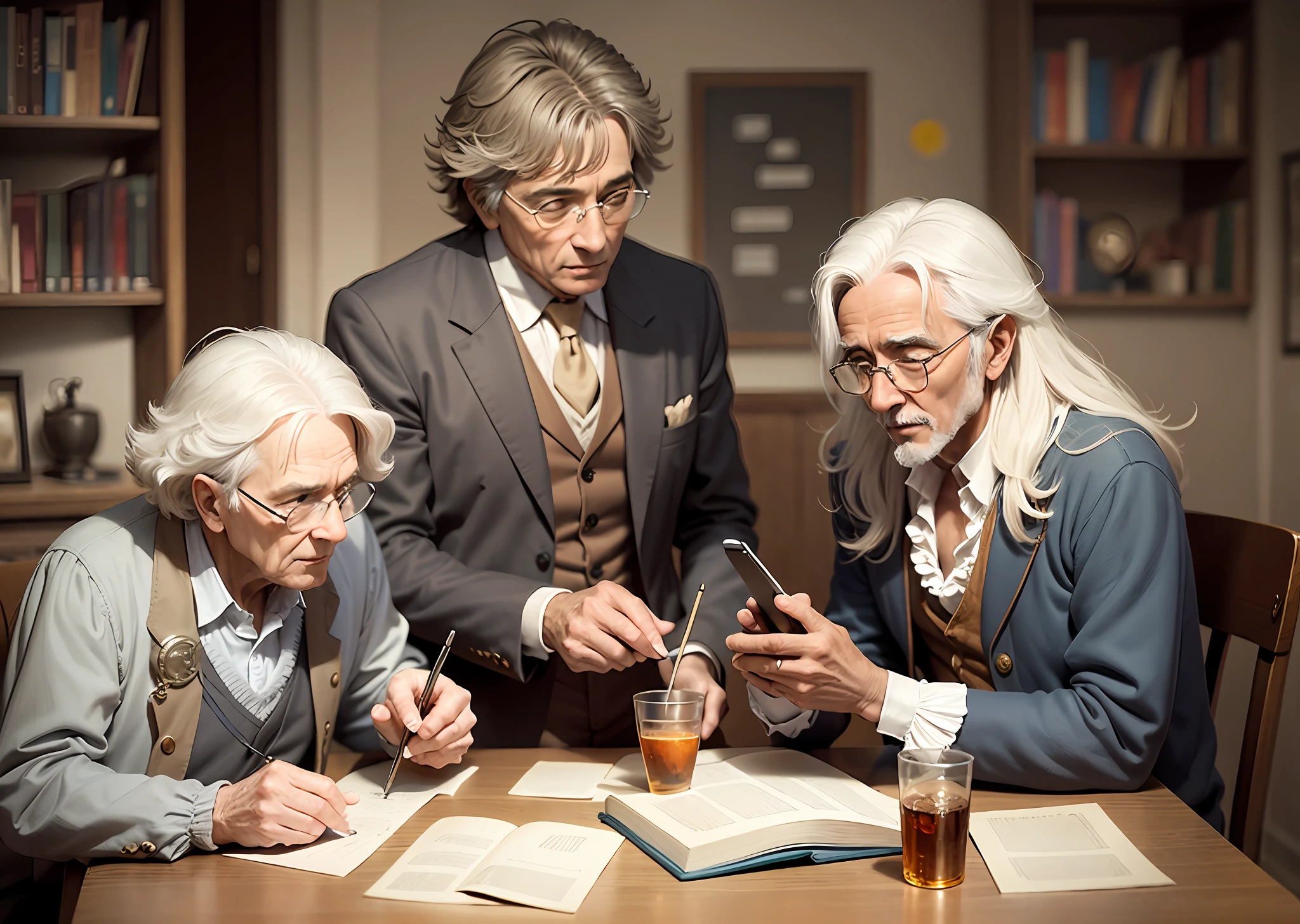 Insert in this scene isaac newton comm 60 years old and two more friends with 60 years of age each --auto --s2