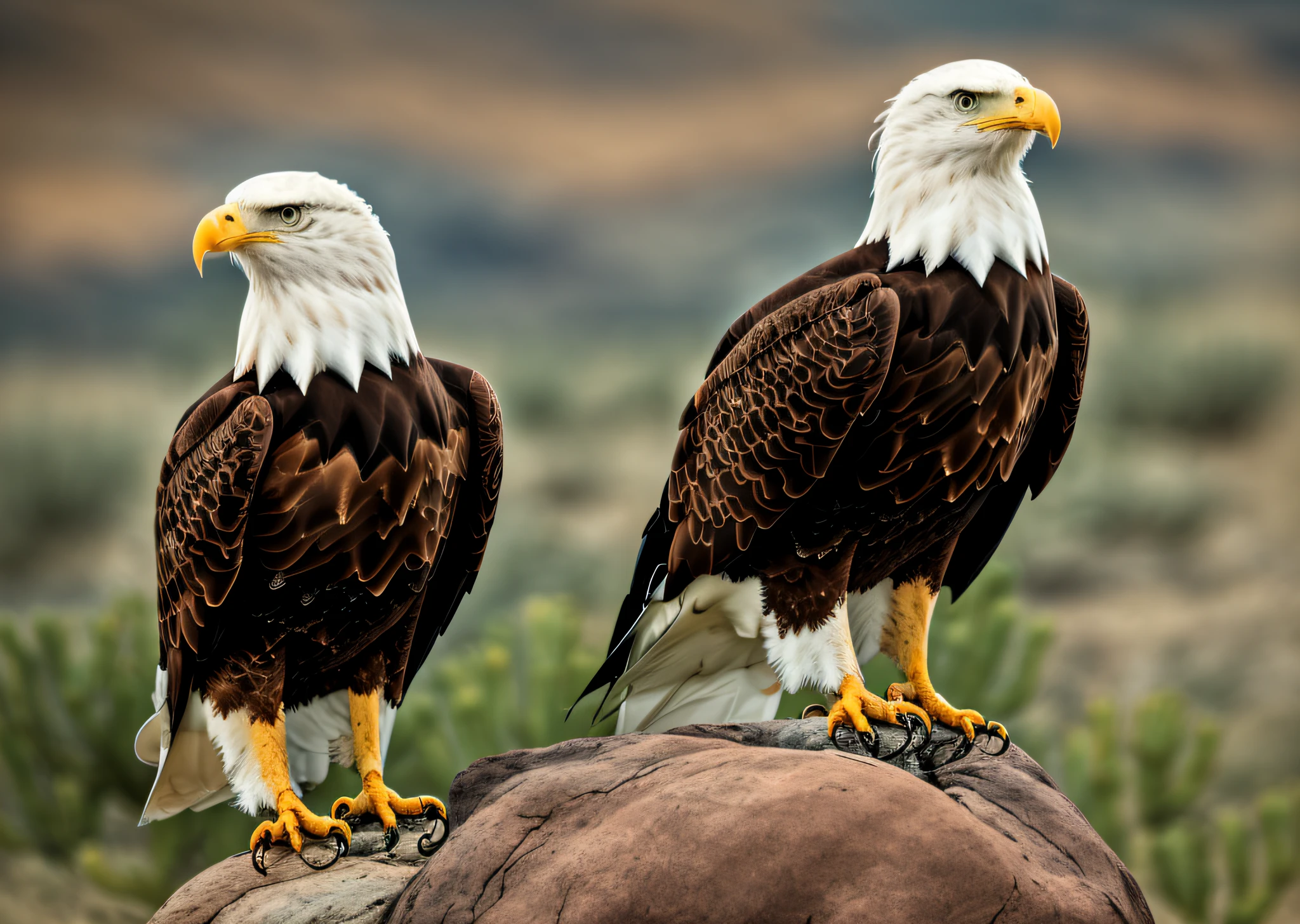 fantwest, a bald eagle sitting on a cactus, realistic, highly detailed