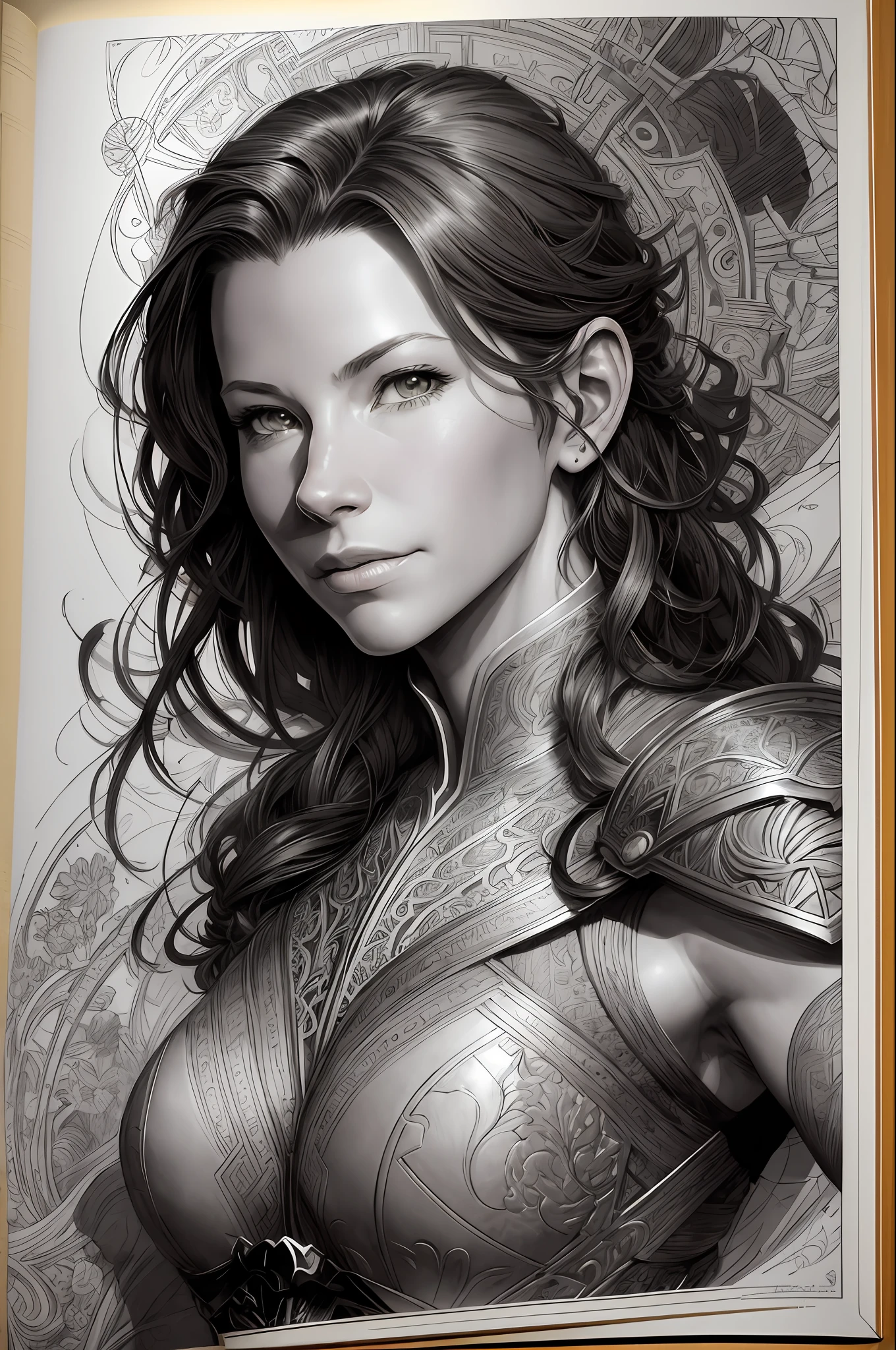 Portrait of Evangeline Lilly, pen and ink, intricate line drawings, by Craig Mullins, Ruan Jia, Kentaro Miura, Greg Ruttowski, Loundraw --auto --s2