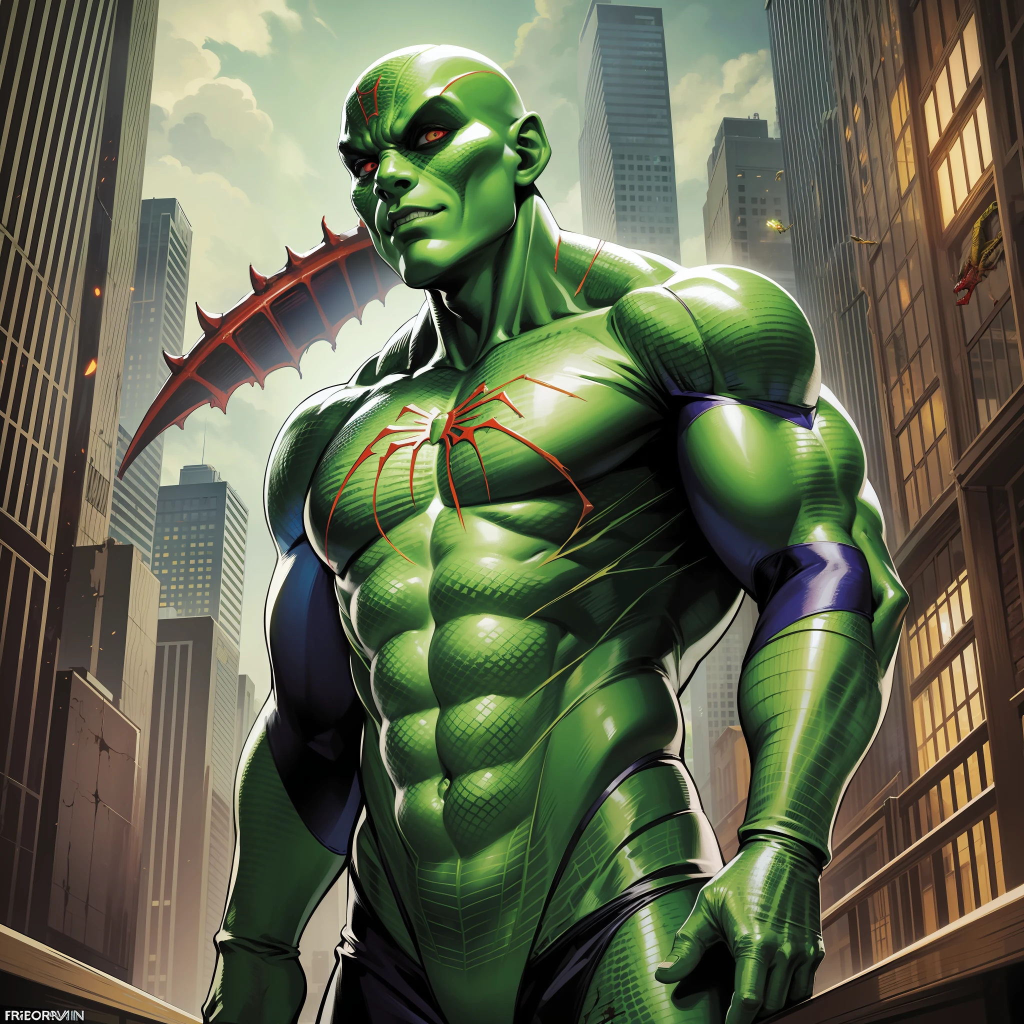 humanoid lizard, spiderman costume, lizard head, muscular, big, realistic, dark, masterpiece, bloody, green, chaos, powerful, acid, destruction, cursed, evil, trespass, superhero, marvel, god, anarchy, resilient, strong --auto --s2