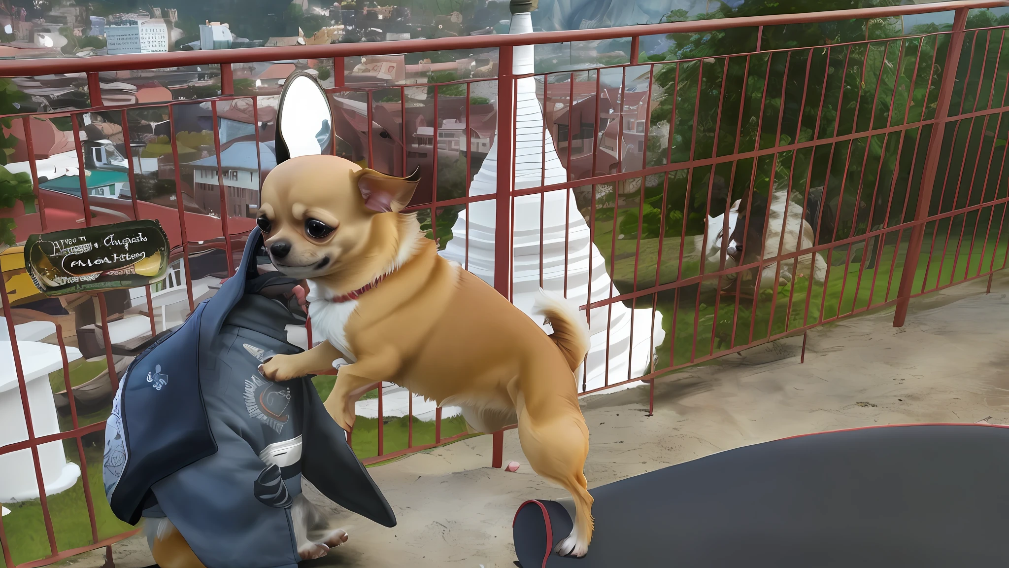 ((a chihuahua dog in clothes)),,full shot,fluffy hair, anthropomorphic expressions, rich colors, exquisite details, masterpiece, realistic,artsation, cg, realistic, Unreal Engine , real light and shadow, beautiful rich colors, amazing details, high quality,a pair of ears