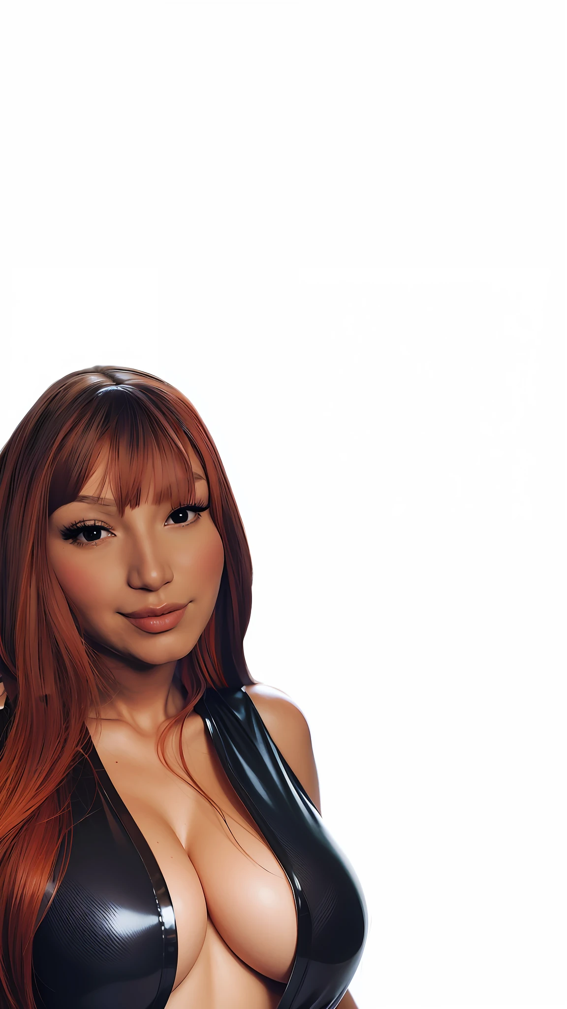 swap graphite for shirt with neckline, shiny skin, breasts, highly detailed, ultra-detailed, photorealistic, best quality, best eyeshadow, detailed, perfect lighting, red hair, long hair, large breasts