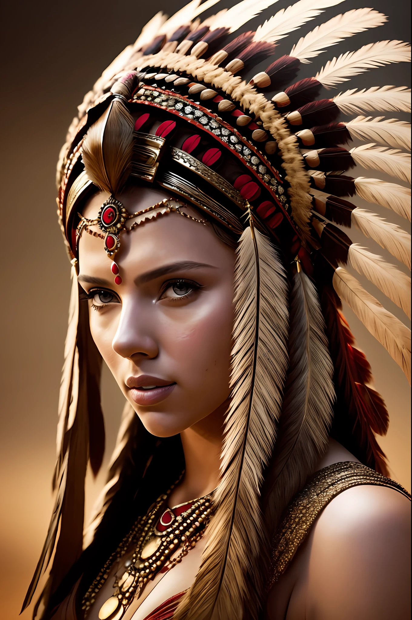 Scarlett Johansson with realistic Indian headdress best shadow best cinematic detailed lighting high resolution --auto --s2