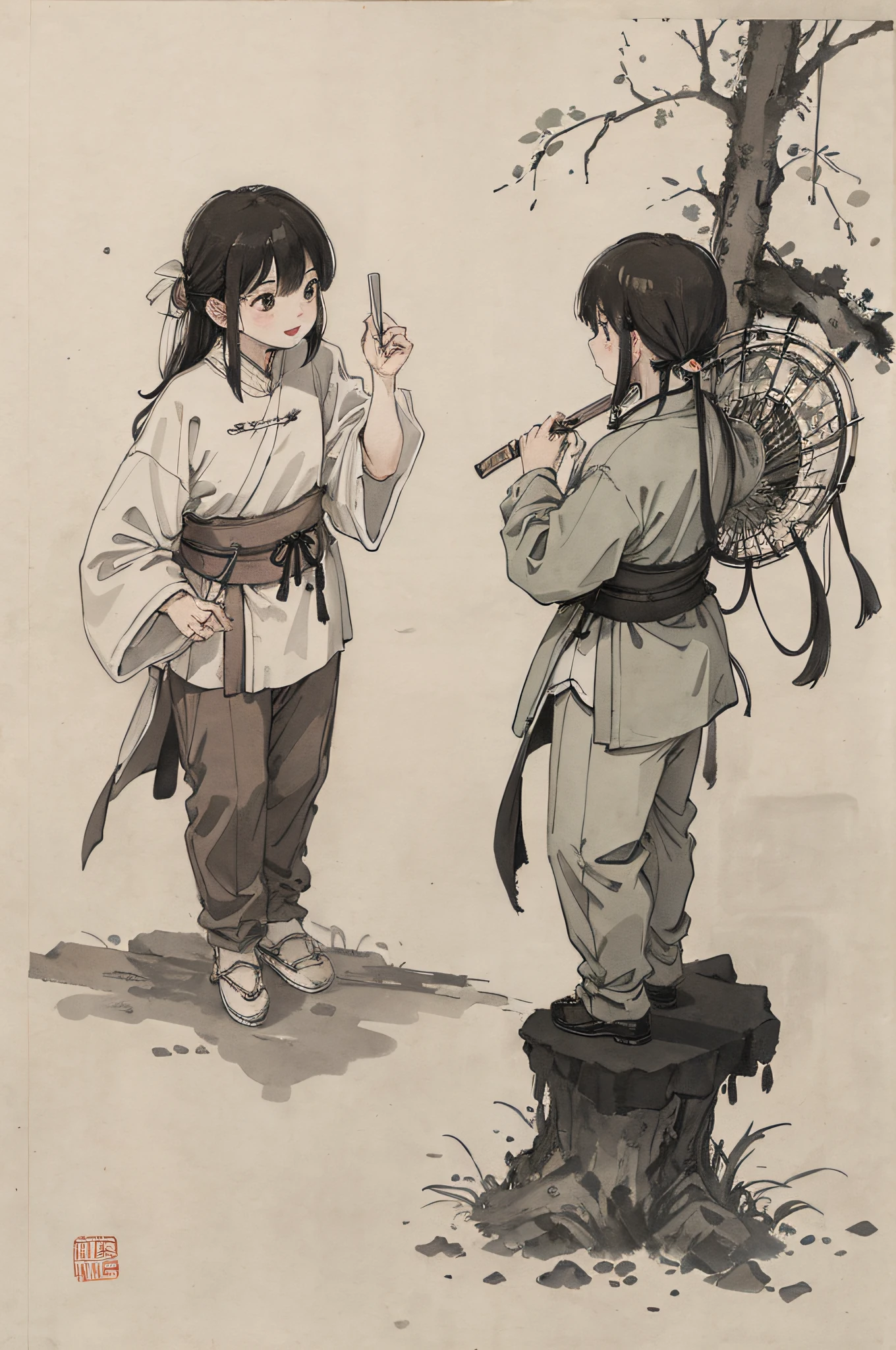 (masterpiece, best quality: 1.2), traditional Chinese ink painting, two