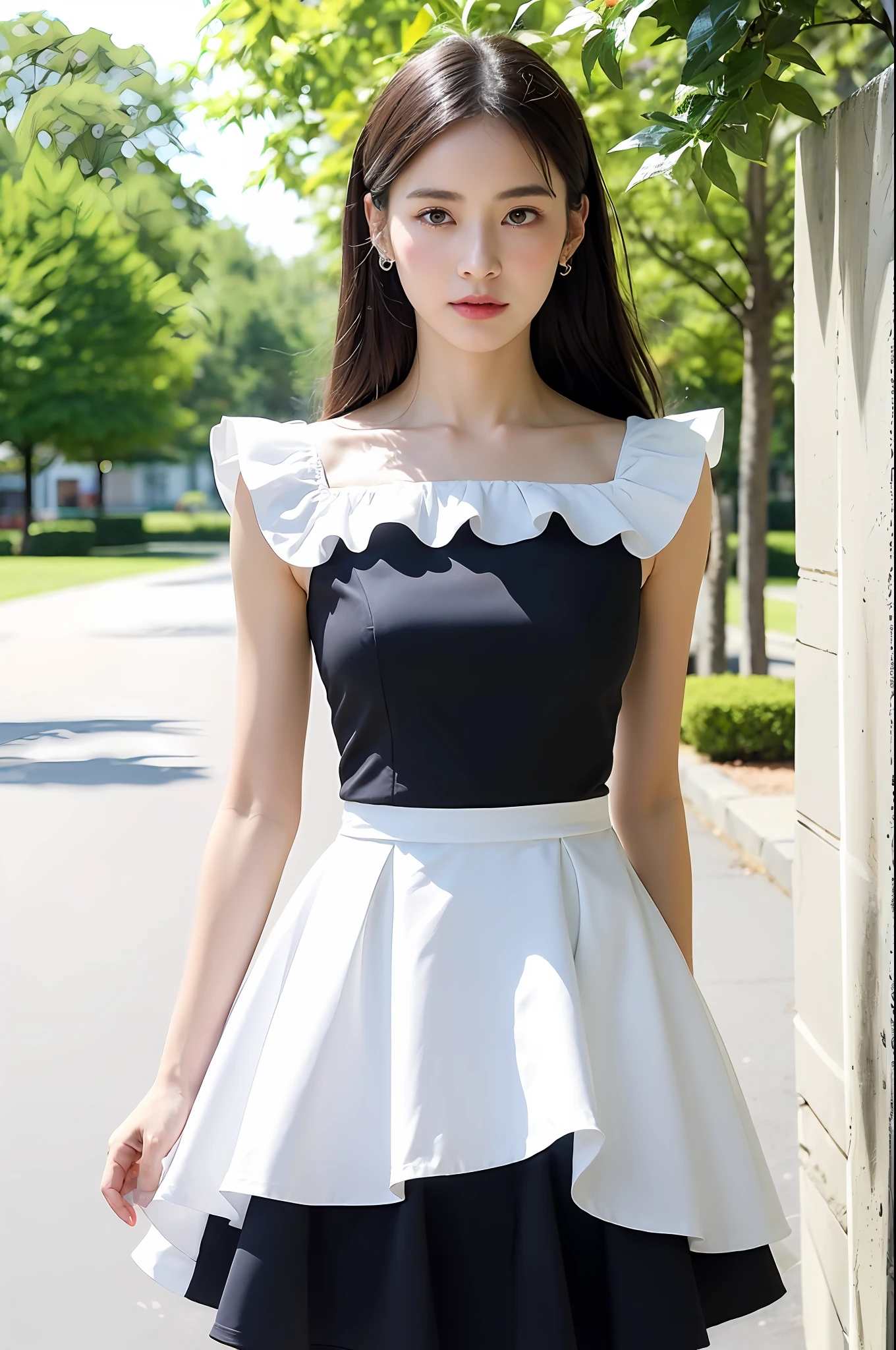 5. Ruffle-edge Dress: Elegant and Graceful
The ruffle-edge design is full of character, giving a sense of both nobility and fantasy. The contrasting colors are also a must-have for seeking visual contrast this summer. Its material is breathable and comfortable, making it perfect for the alternating warm and cool weather in the next six months.