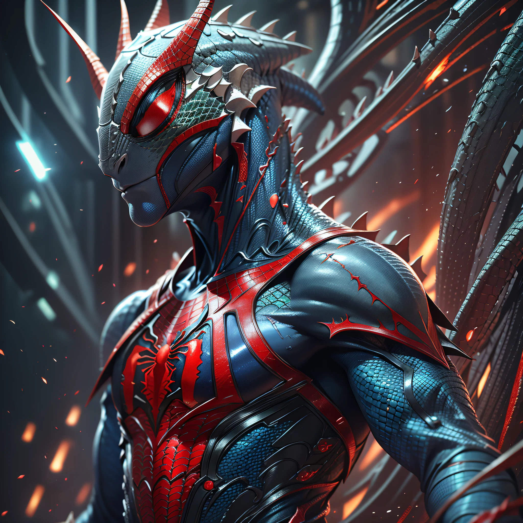 lizard, blue and red scales, spider-man outfit, 8k, super detail, ccurate, best quality, no mask, lizard face --auto --s2