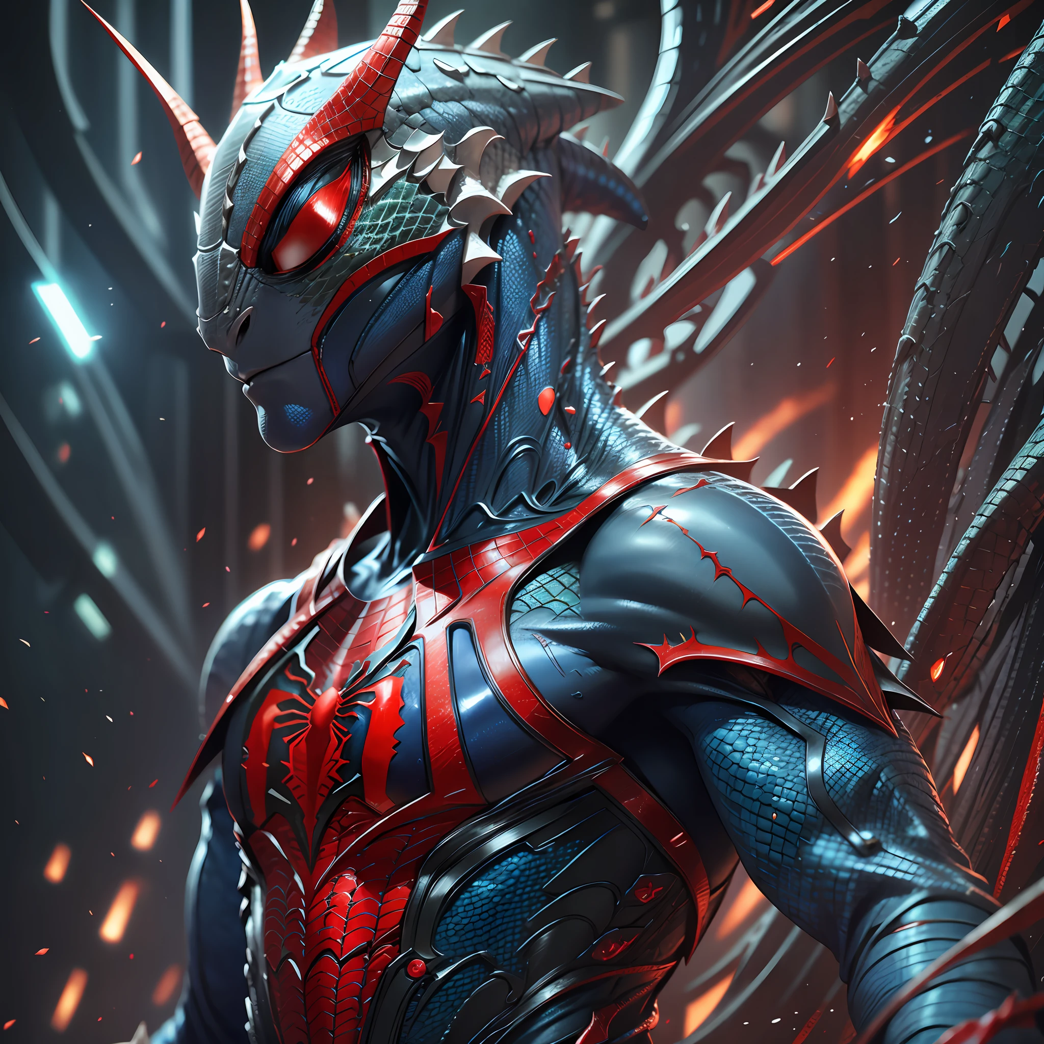 lizard, blue and red scales, spider-man outfit, 8k, super detail, ccurate, best quality, no mask, lizard face --auto --s2