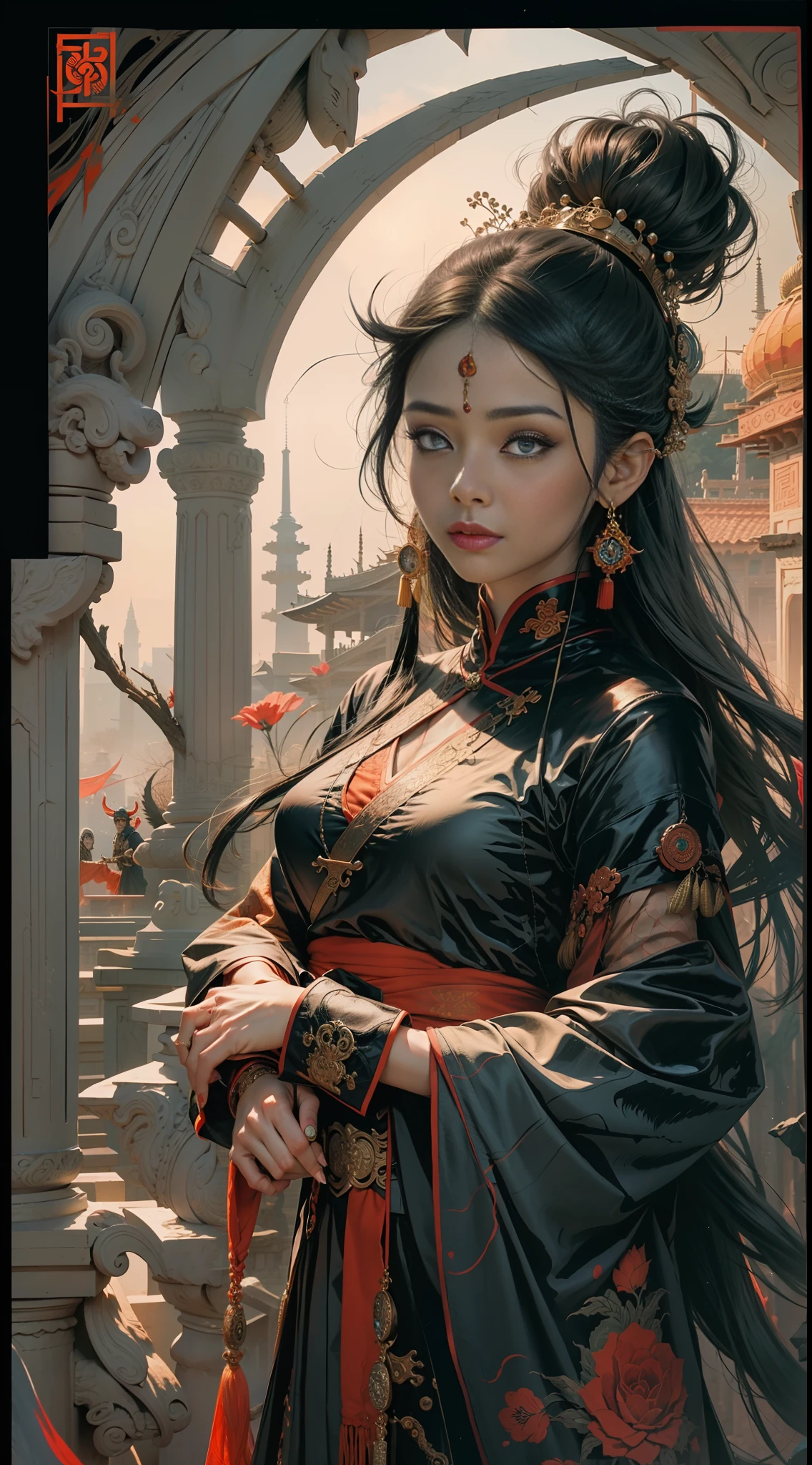 wuxia,1female,india,gothic,(extreme detailed),illustration