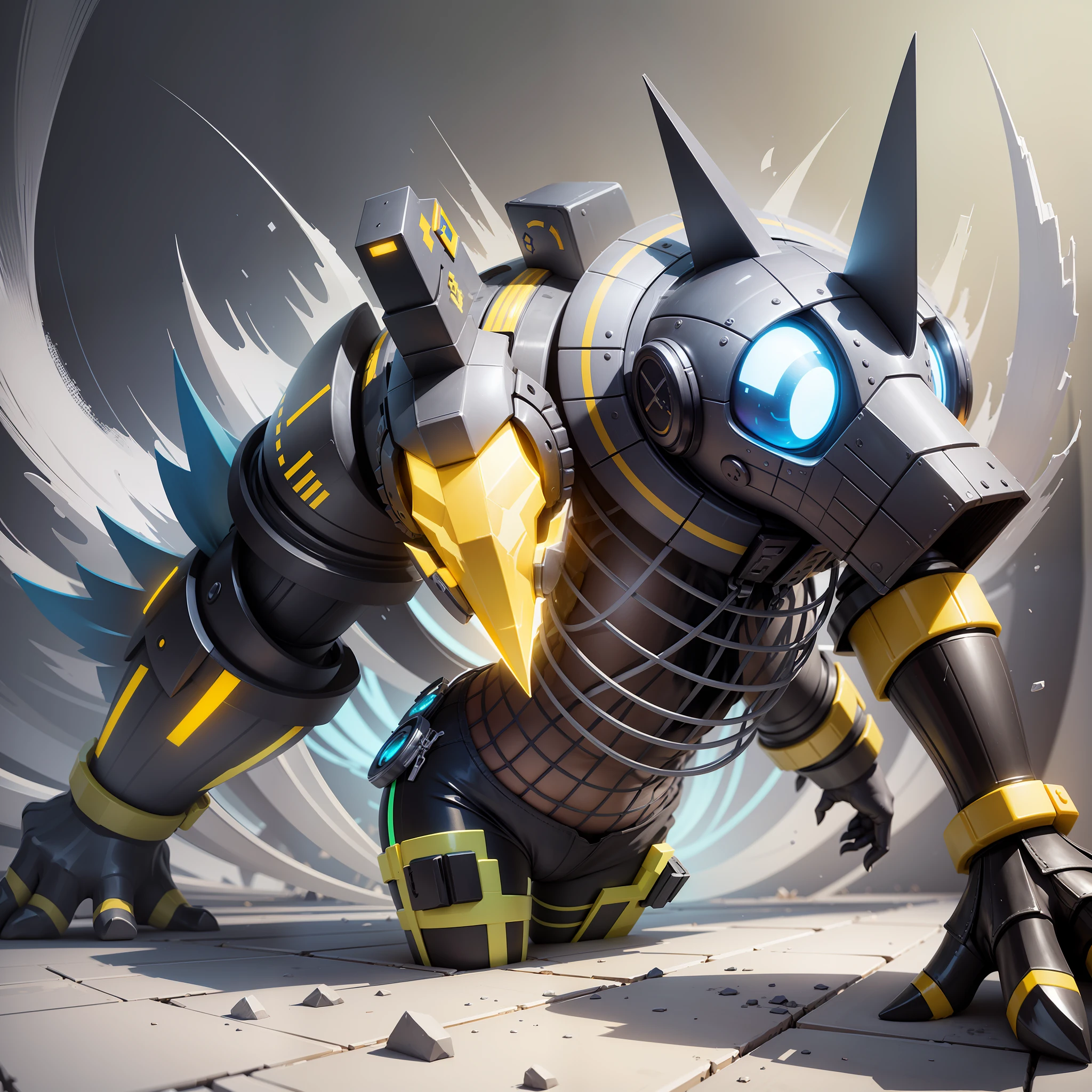 create a digital art image of a character from the game Roblox, with the colors yellow, blue and silver --auto --s2