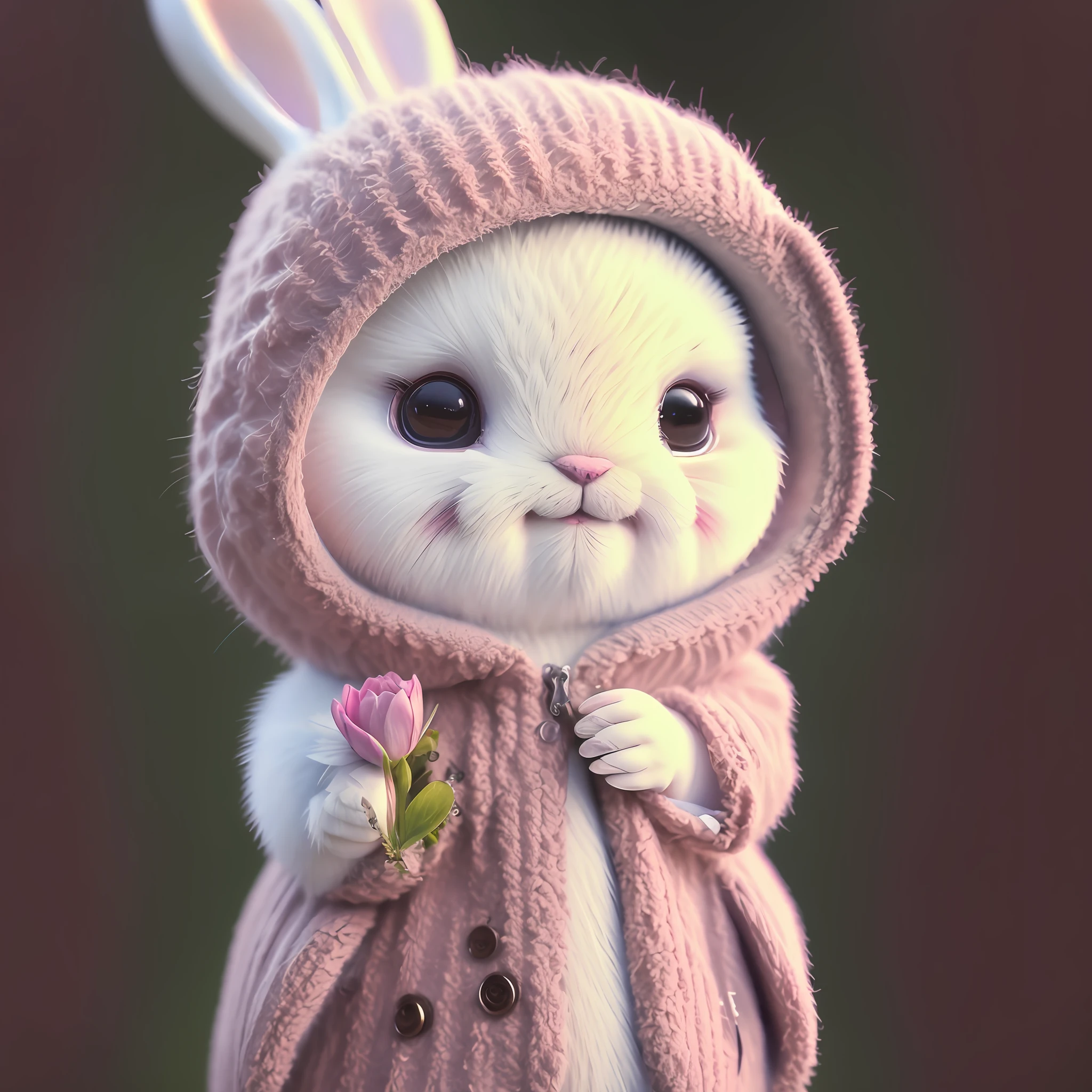 bunny, blur, bunny, flower, nature, no_humans, depth of field, to8contrast style, DARK_Glam, wearing DRK_Glam, deep shadows, (dark: 1.4), (8k, RAW photo, best quality, masterpiece: 1.2)
