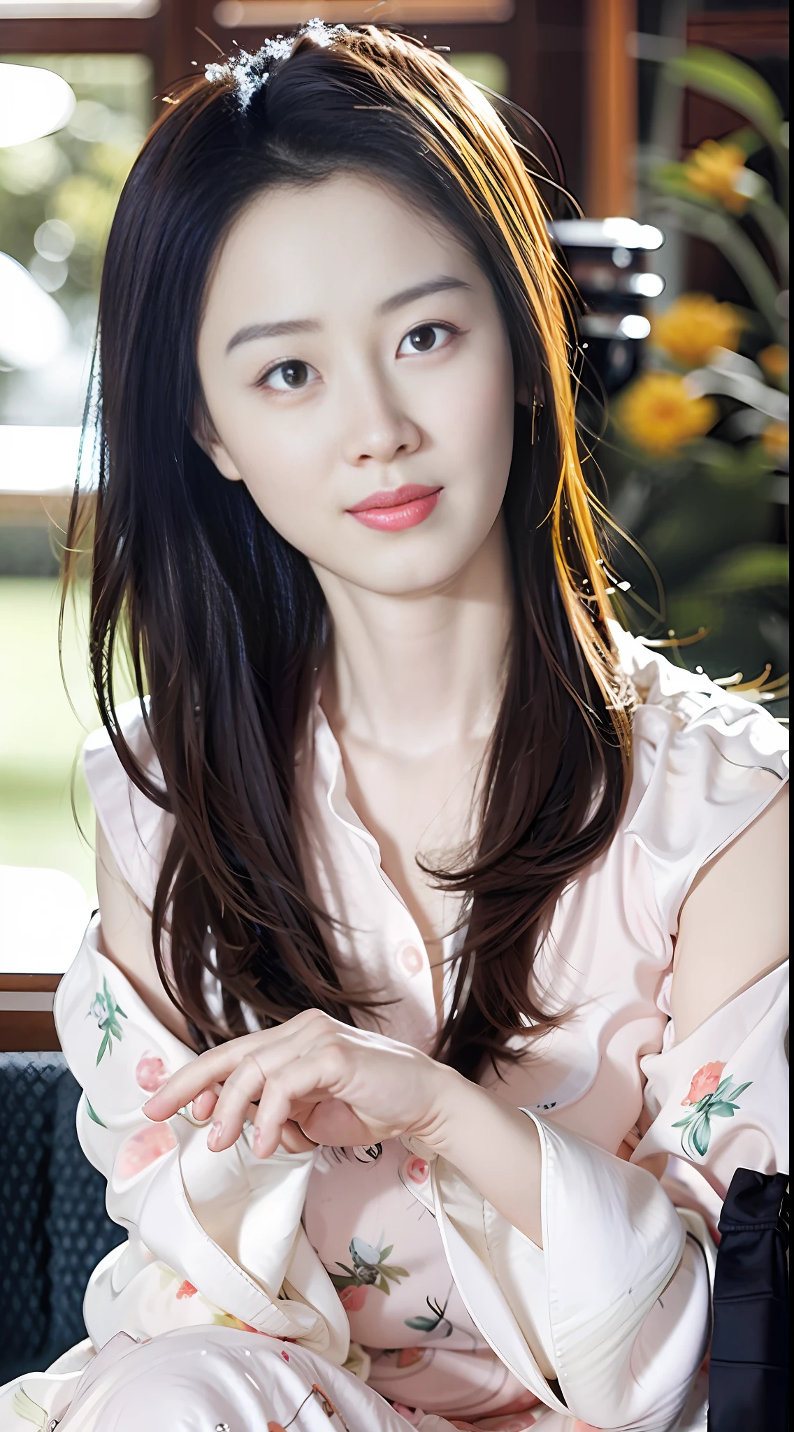 Wearing sexy pajamas, graceful figure, coquettish, study room, sofa, random enchanting movements, facing the camera, imaginative, first love