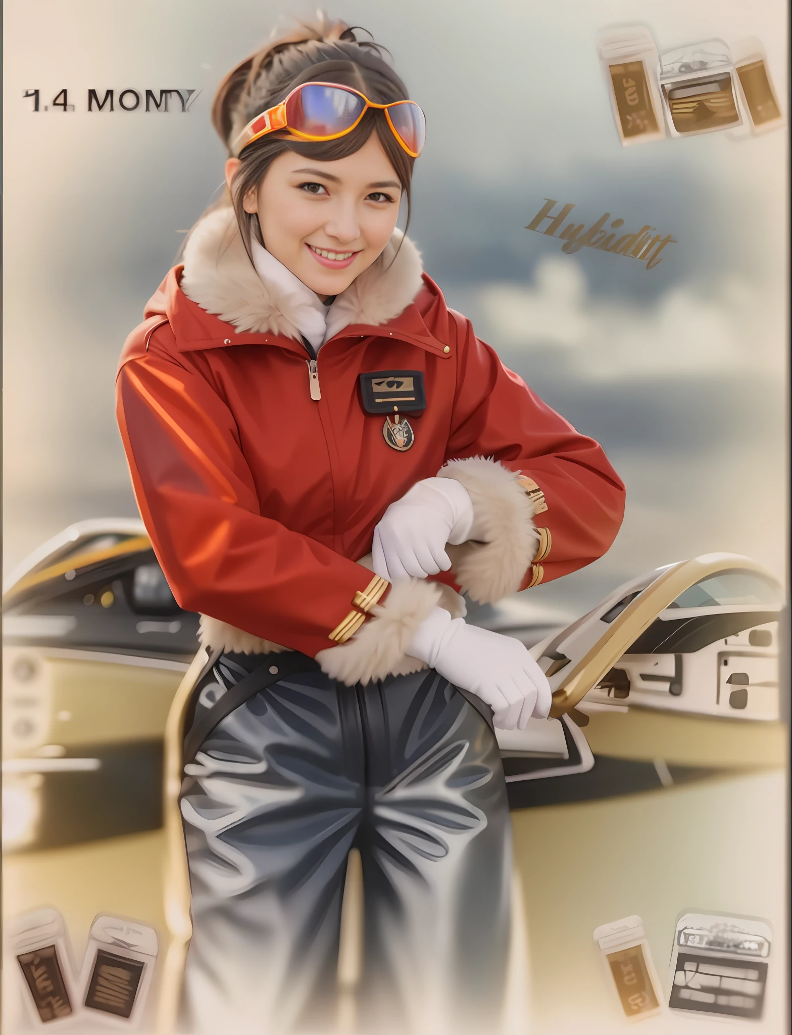 (Reality:1.4), Best Quality, Ultra High Resolution,
4K, Instagram,
Very detailed,
1 female pilot,
(fur: 1.4),
Long hair, bangs,
Black hair, black eyes,
smile