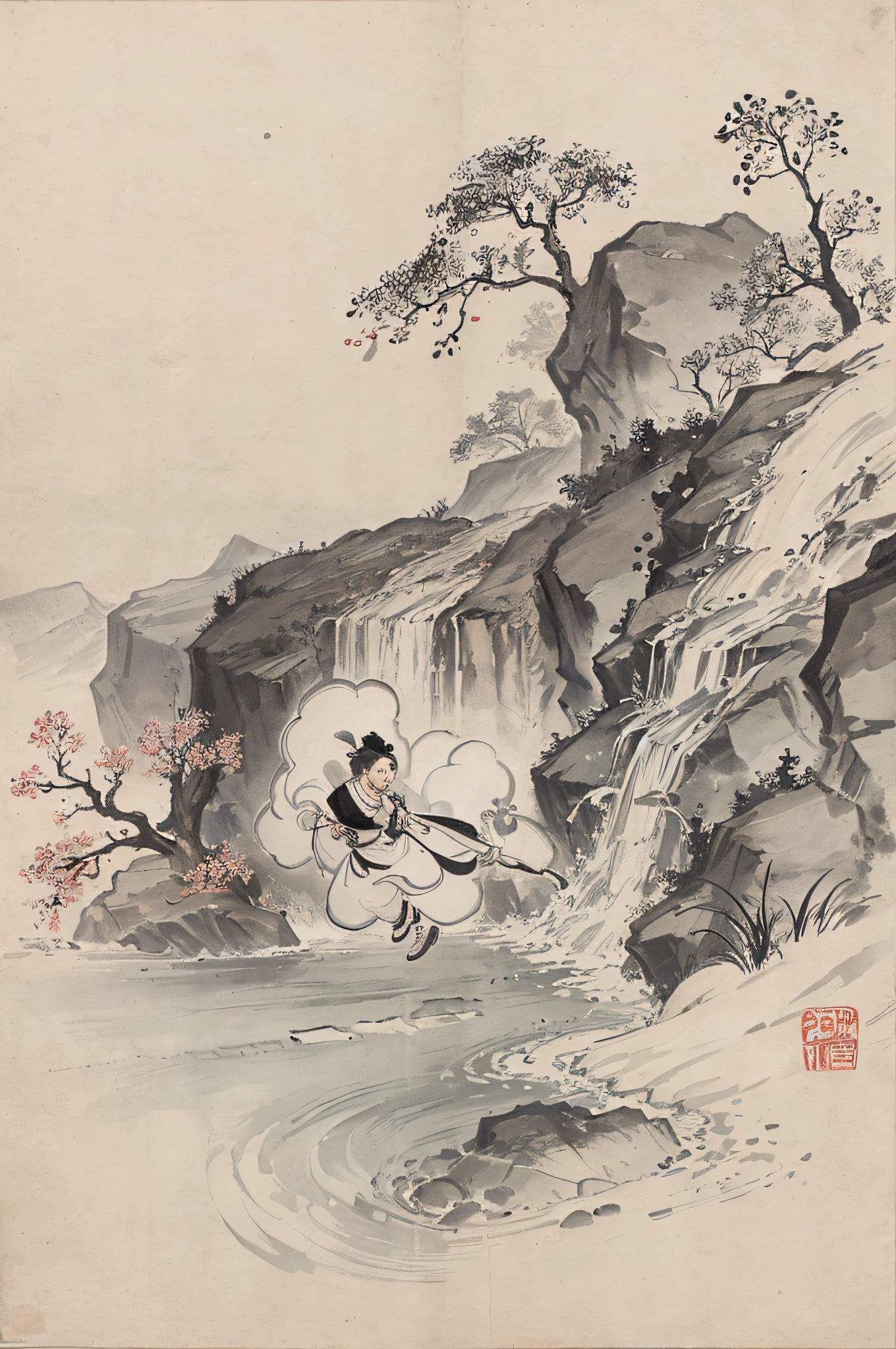 (Masterpiece, best quality: 1.2), traditional Chinese ink painting, pastoral scenery