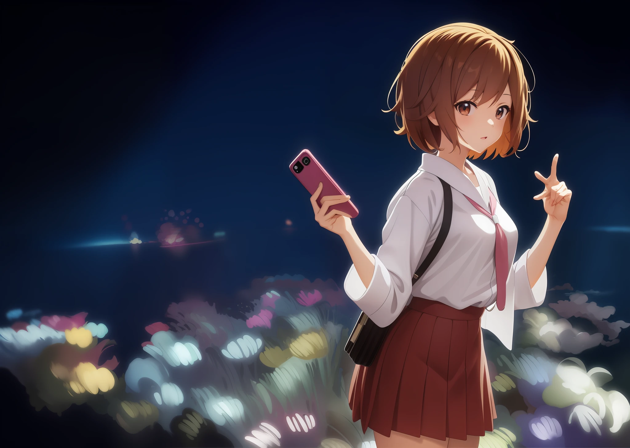 anime girl phone in her hand, 4k anime wallpaper, anime art wallpaper 8 k, 4 k manga wallpaper, anime style 4 k, anime wallpaper 4 k, anime wallpaper 4k, anime wallpaper 4k, anime art wallpaper 4k, anime art wallpaper 4k, Makoto Shinkai. Digital rendering, Kyoto animation style