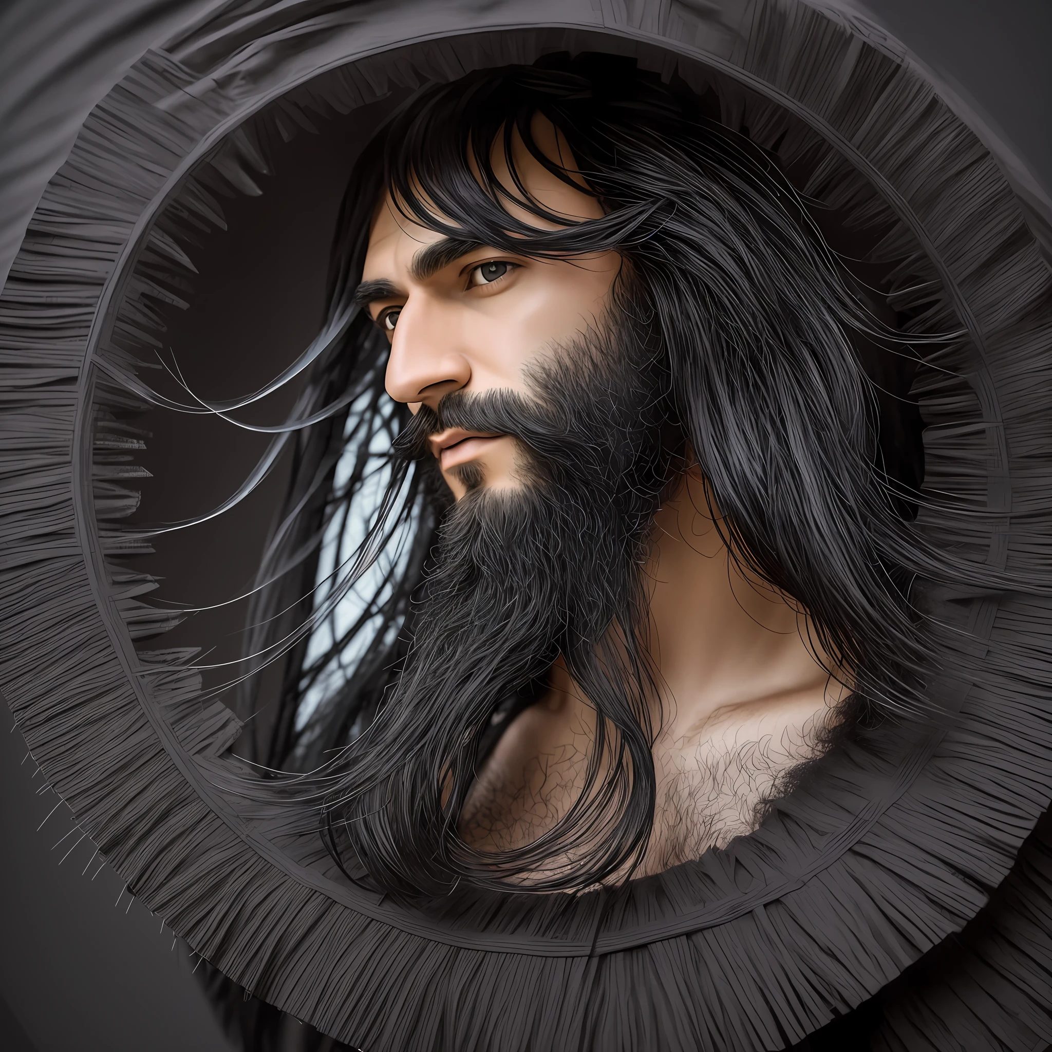 black hair, long beard, Surrealism, 8k, super detail --auto --s2