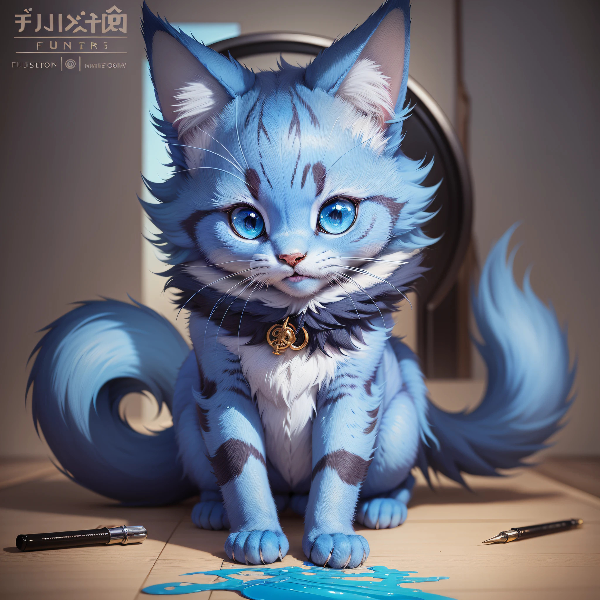 Manga - Blue Tailed Cat style painting, furaffinity Commission, furaffinity committee, furaffinity fursona, fursona!!!!, inspired by Master Kanbun, fluffy !!!,fursona art, painting tools Sai!! Blue, Furry Furry Art Council!!!, Furry Art Council cute