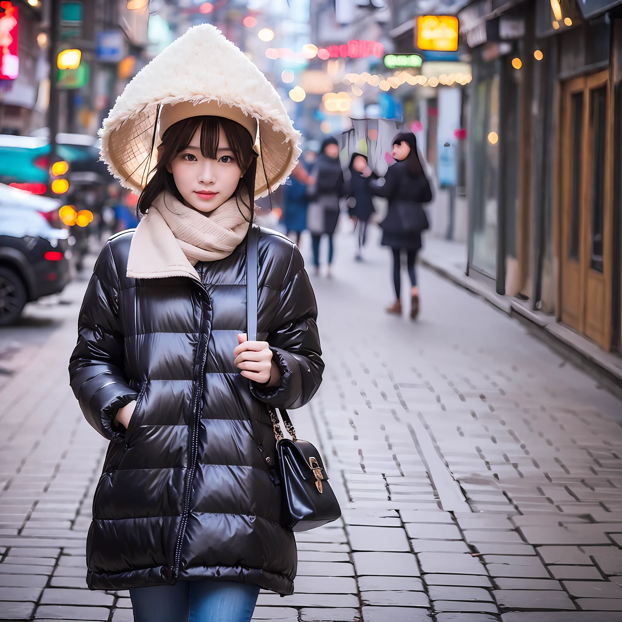a beautiful Vietnamese girl. walking on a winter street. --auto --s2