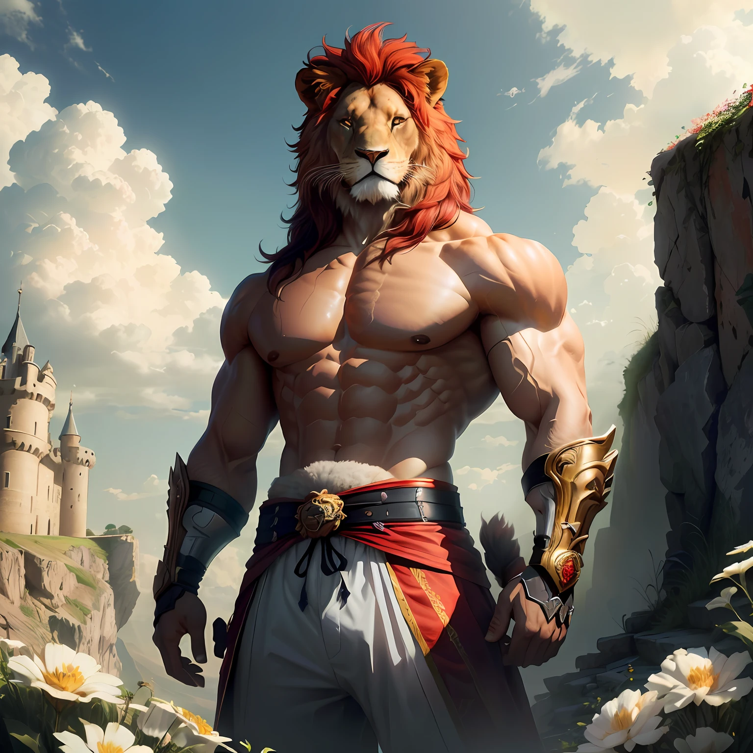 Create a lion with a red hat