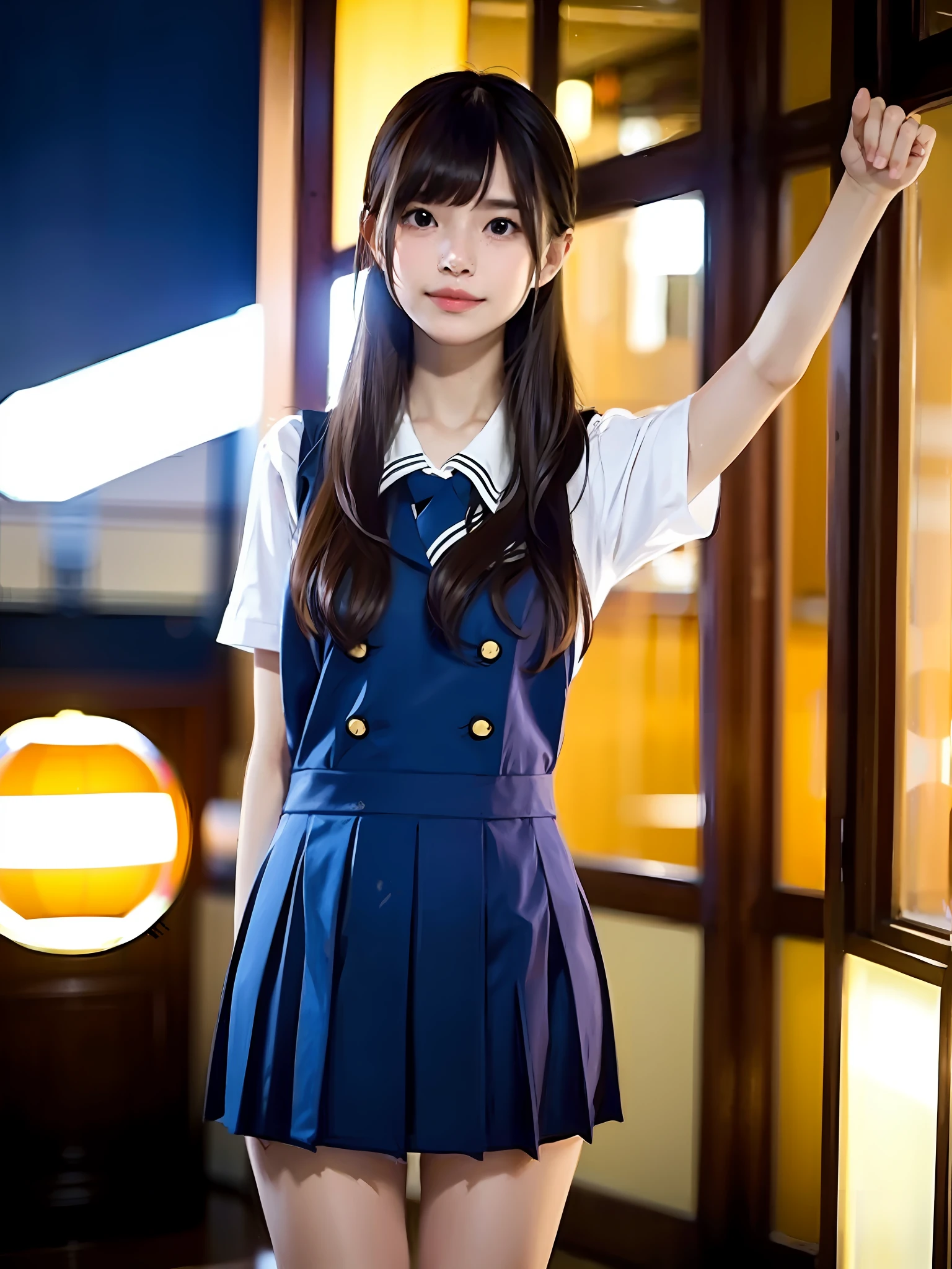 1girl, solo,(best quality),(masterpiece:1.1), full body, looking_at_viewer, dynamic angle, school uniform, cute, clear facial skin,