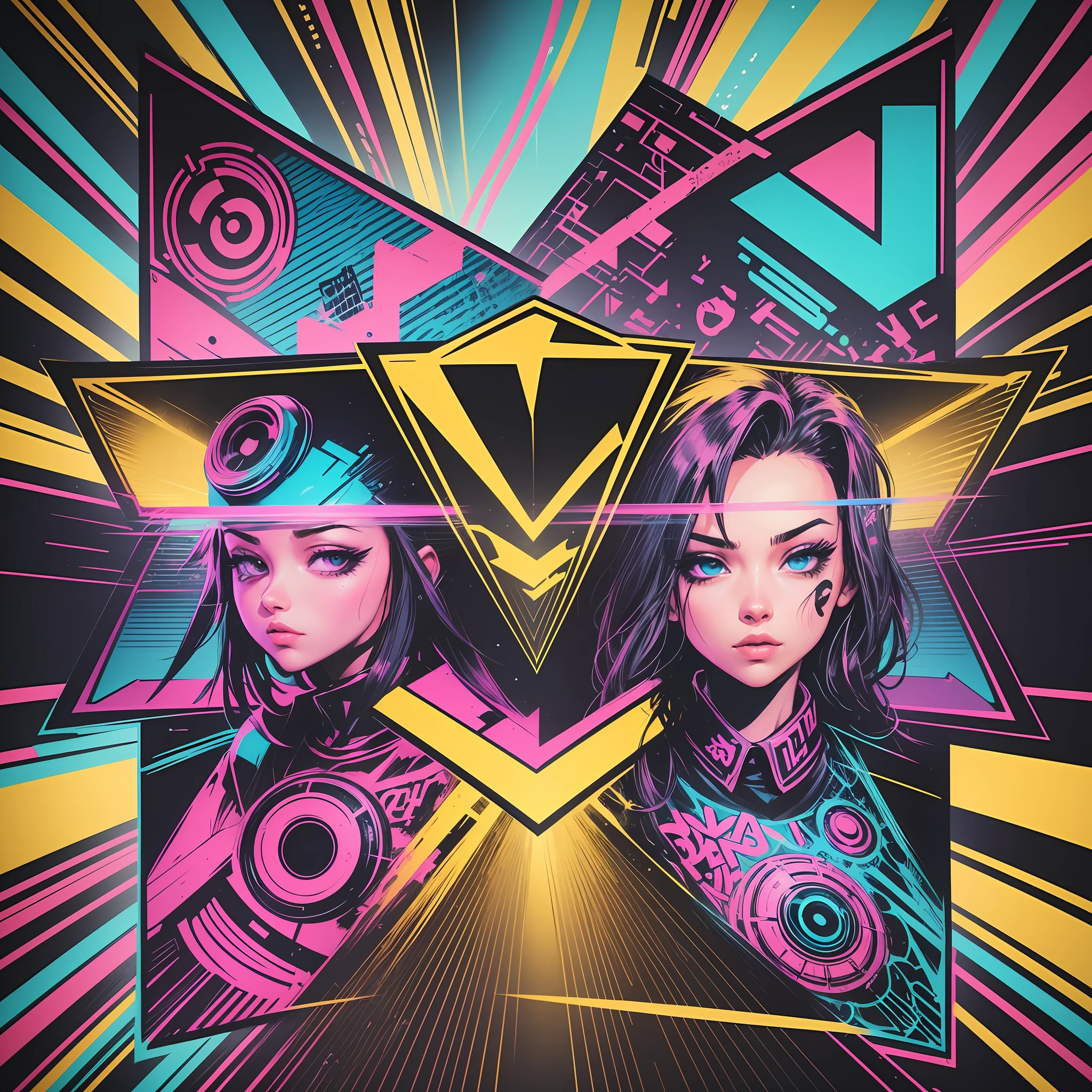 create a logo with the name (DIZZO) retrowave retro design, sticker, , trigger studio style, manga art, comics, ink, graffiti art, graphic, neon colors, golden ratio composition, tshirt design --auto --s2