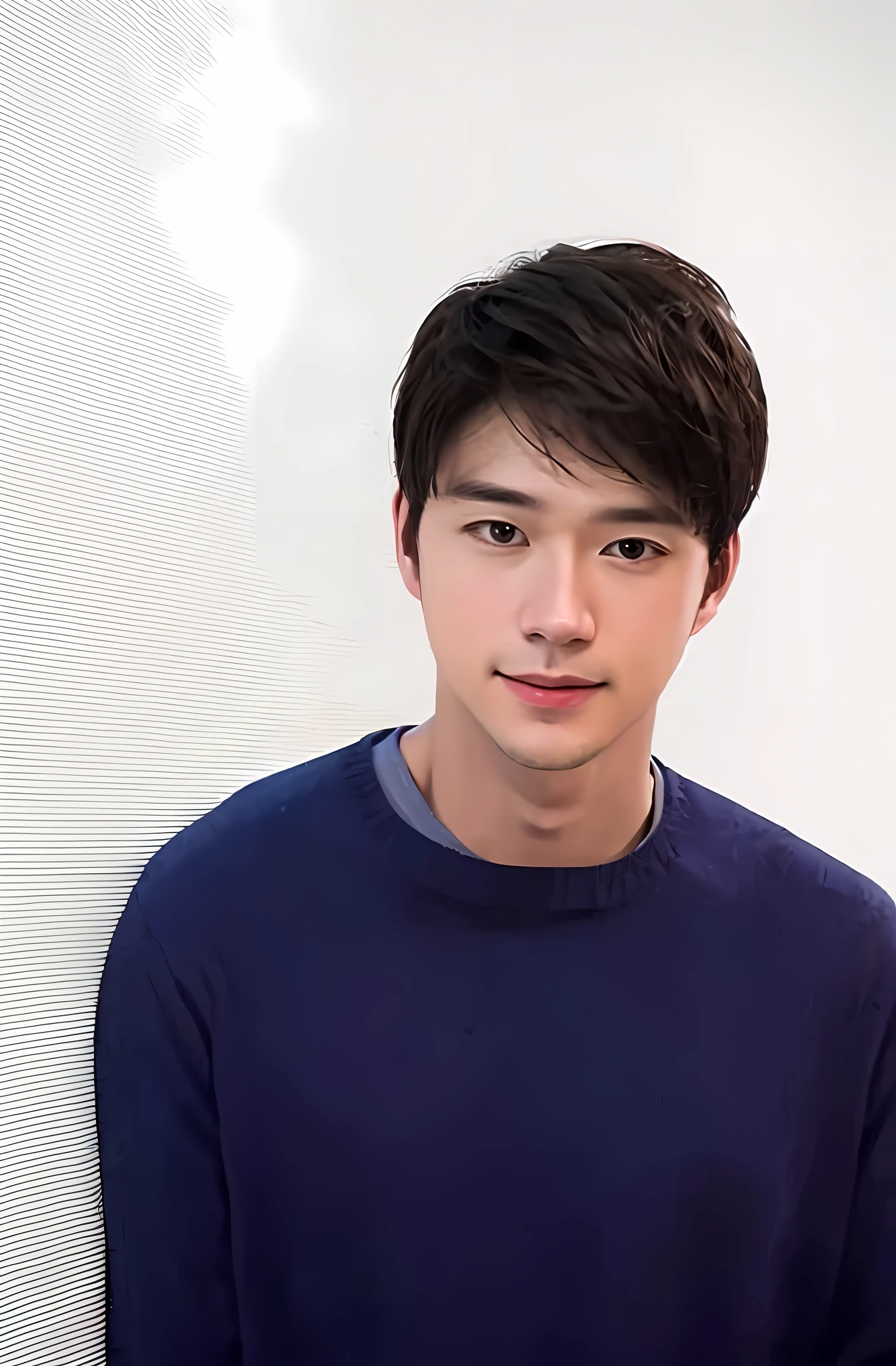 Handsome, wink, playful, white clothes, hands up, realistic, live-action textures