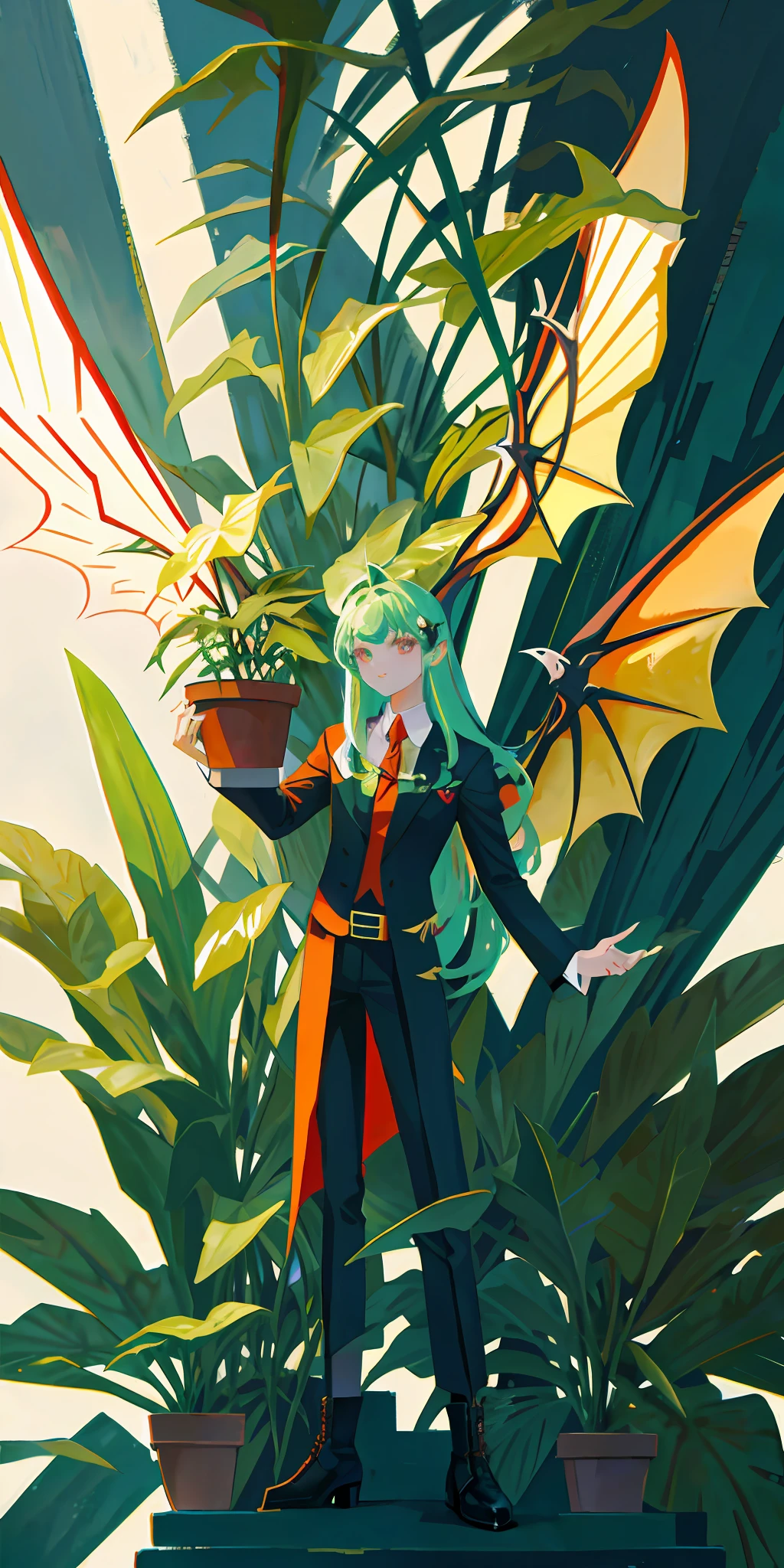 vampire, plant, plant goddess, wings, tall, 3d