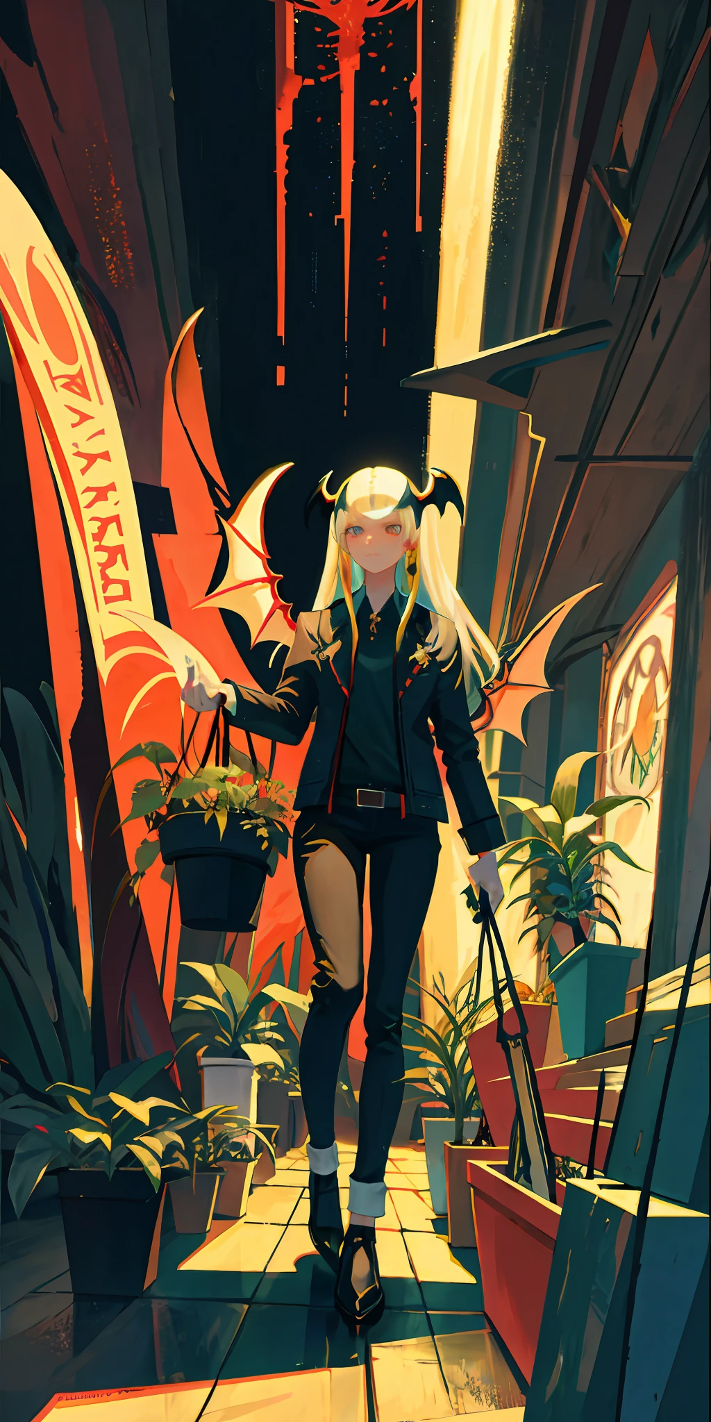 vampire, plant, plant goddess, wings, tall, 3d