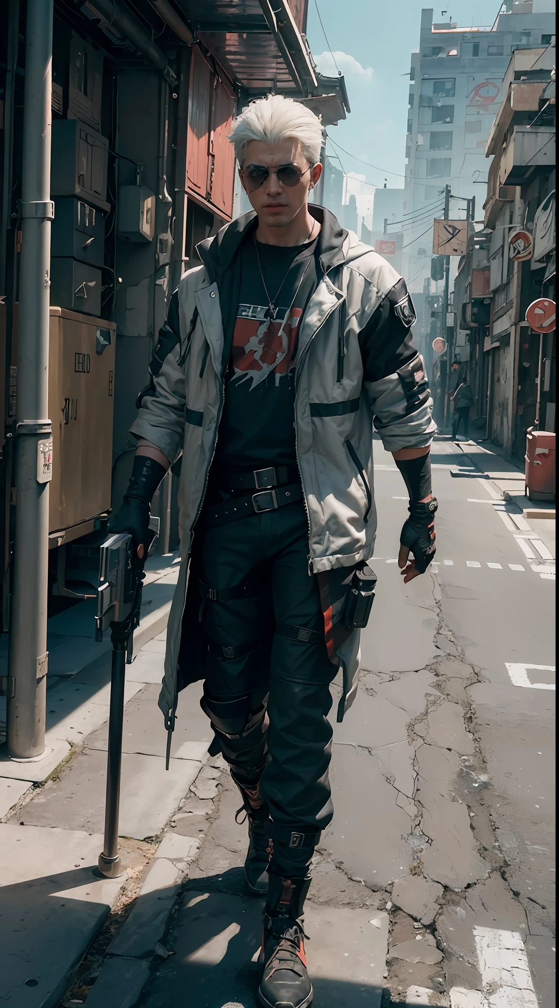 ((Best quality)), ((masterpiece)), (detailed:1.4), 3D, an image of a furious cyberpunk male, red city as the background, HDR (High Dynamic Range),Ray Tracing,NVIDIA RTX,Super-Resolution,Unreal 5,Subsurface scattering,PBR Texturing,Post-processing,Anisotropic Filtering,Depth-of-field,Maximum clarity and sharpness,Multi-layered textures,Albedo and Specular maps,Surface shading,Accurate simulation of light-material interaction,Perfect proportions,Octane Render,Two-tone lighting,Wide aperture,Low ISO,White balance,Rule of thirds,8K RAW,