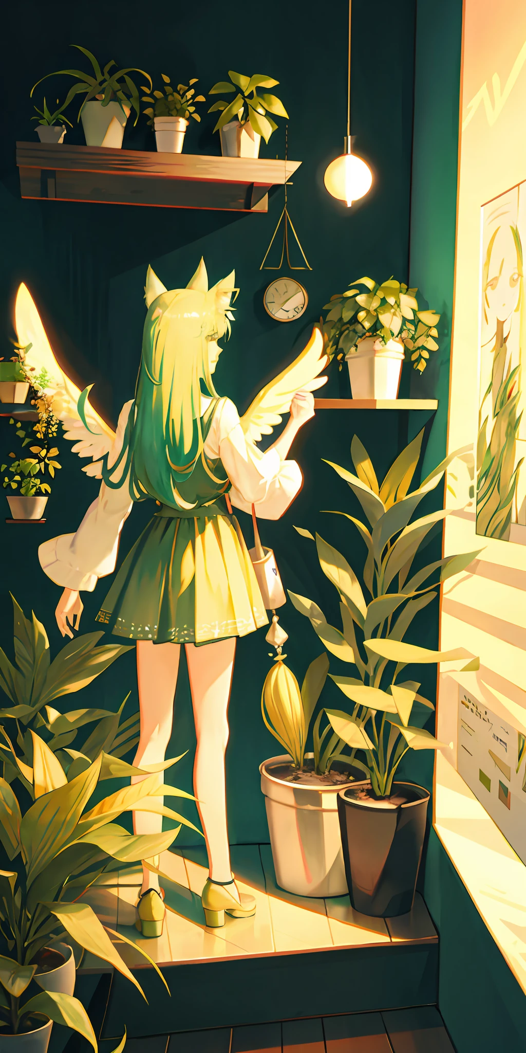 wolf ears, plant, plant goddess, wings, tall, 3d