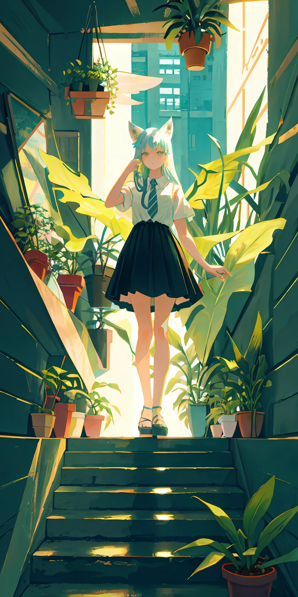 wolf ears, plant, plant goddess, wings, tall, 3d