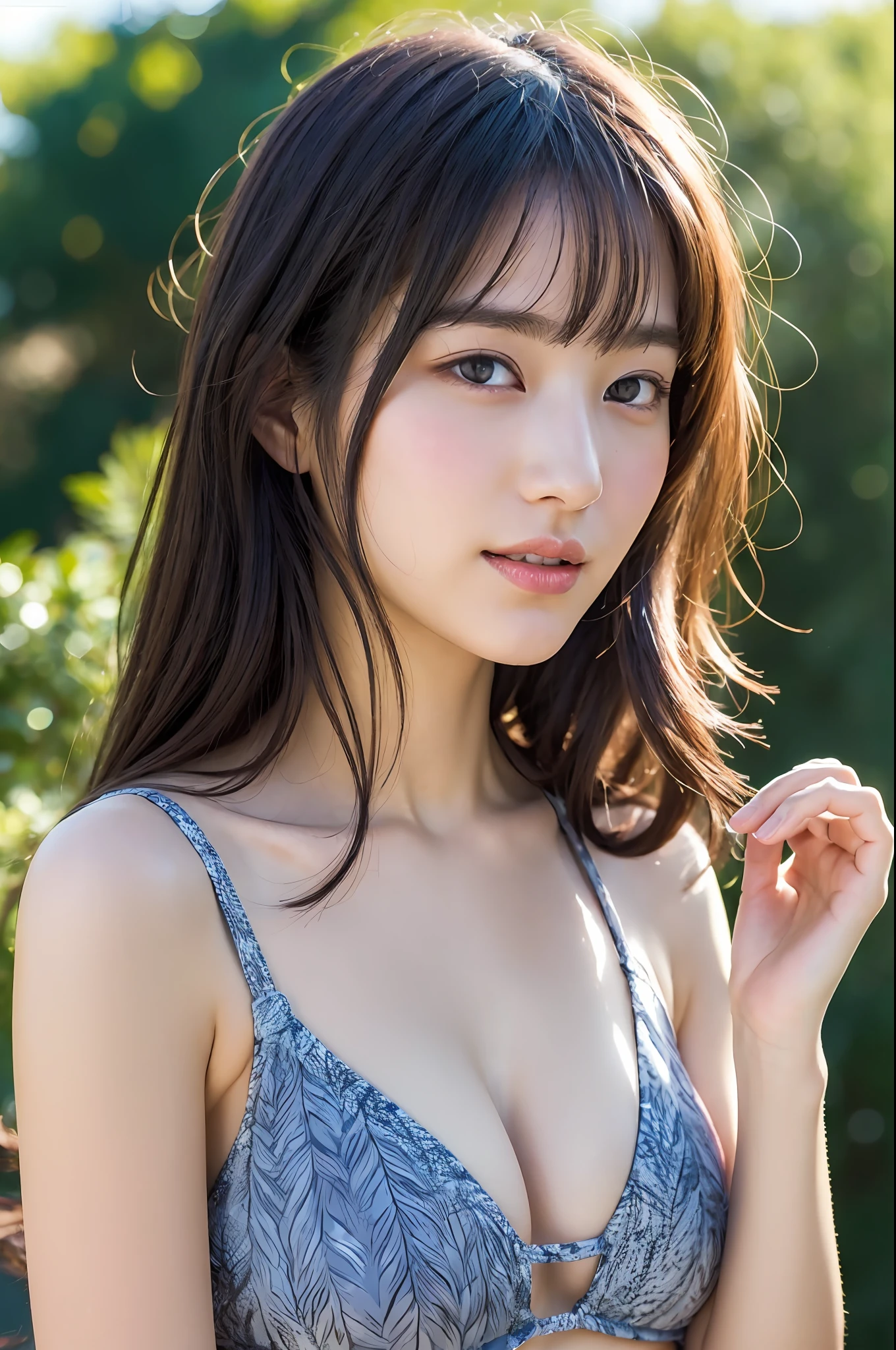 (8k, RAW Photo, Best Quality, Masterpiece:1.2), Ultra Detail, Super Resolution, (Realistic, Realistic Photo:1.37), Portrait, High Detail RAW Color Photo, Professional Photo, Extremely Detailed and Beautiful, Extremely detailed, 8k wallpaper, amazing and detailed, huge file size, official art, highly detailed CG unity 8k wallpaper, highly detailed beautiful girl, highly detailed face, highly detailed eyes, highly detailed skin, highly detailed fingers, highly detailed nose, very detailed detailed mouth , perfect anatomy, highly detailed background, highly detailed clothes, 1girl, (20:1.2), 20s, cute girl, realistic body, petite, fair skin, glowing skin , slim body, handsome body, (huge breasts), black hair, long hair, (blunt bangs:1.2), smile, cute, youthful, cute face, realistic face, delicate eyes, drooping eyes, (Erotic, Bikini, Triangle bikini, String bikini,), (ハイレグ, Tバック), cowboy shot, facing front, standing posture, Contraposto, dynamic lighting, cowboy shot