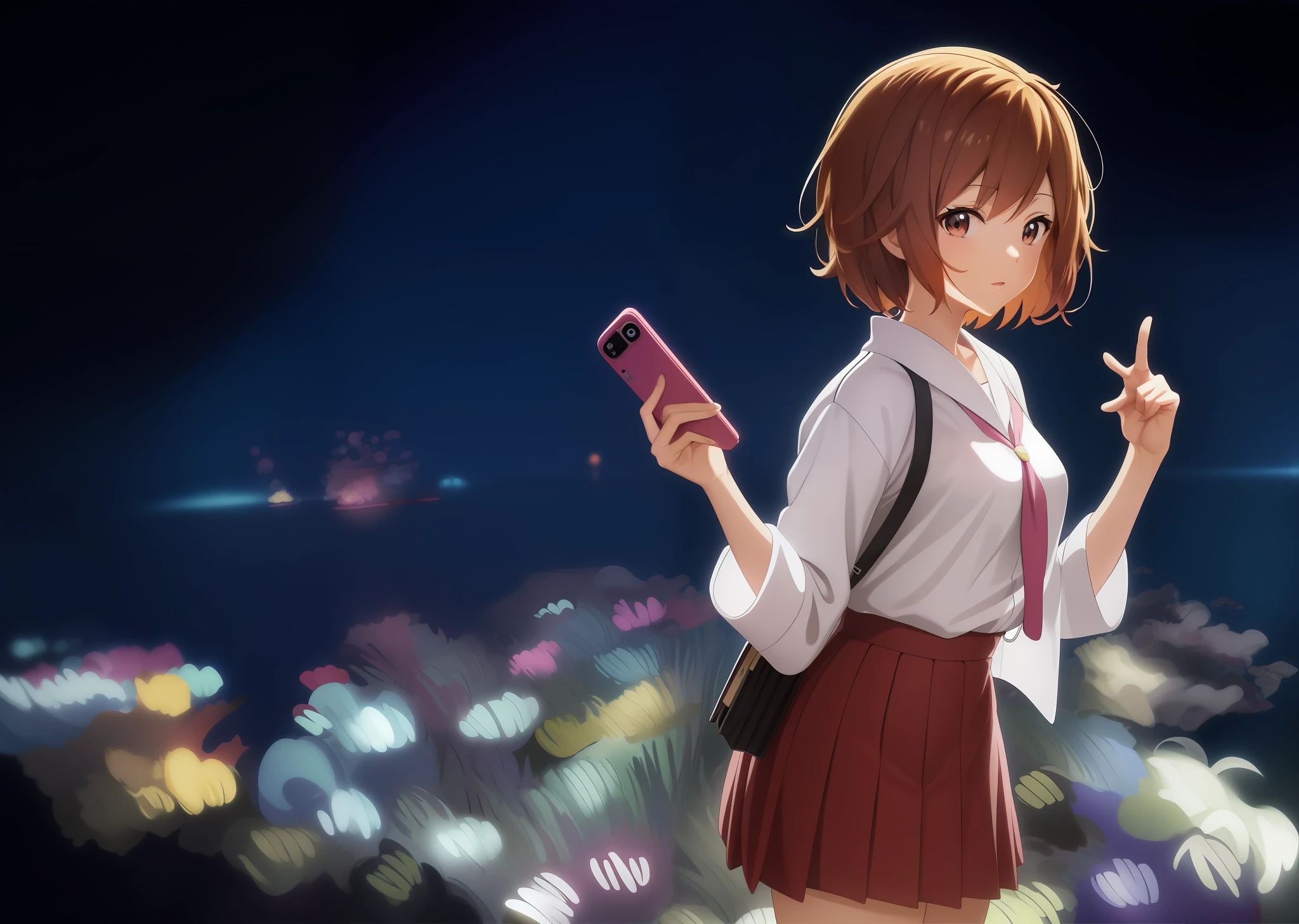 anime girl phone in her hand, 4k anime wallpaper, anime art wallpaper 8 k, 4 k manga wallpaper, anime style 4 k, anime wallpaper 4 k, anime wallpaper 4k, anime wallpaper 4k, anime art wallpaper 4k, anime art wallpaper 4k, Makoto Shinkai. Digital rendering, Kyoto animation style