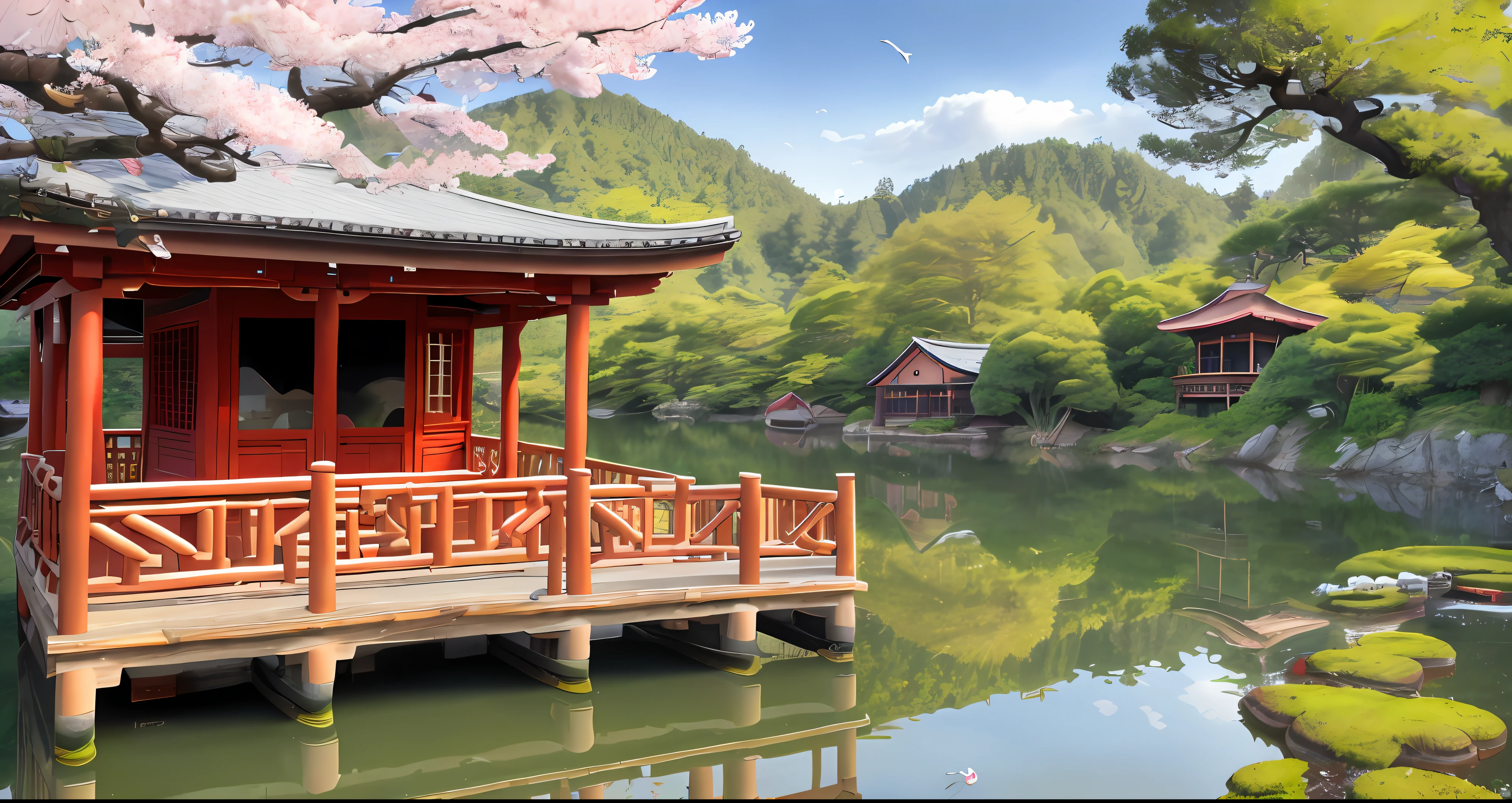 Cedar, pine, guest-greeting pine, the small pavilion, wooden bridge, stone bridge, fishing boats, boat, crane, birds, crane, castle peak, reflection, green water, ripples, reflection, the plum blossom in full bloom, fog, waterfalls, carp, lotus, lotus leaf, dragonflies peony flowers, lucky bamboo, bamboo, deer, laptop, kirin, red sun, plantain, Windows,