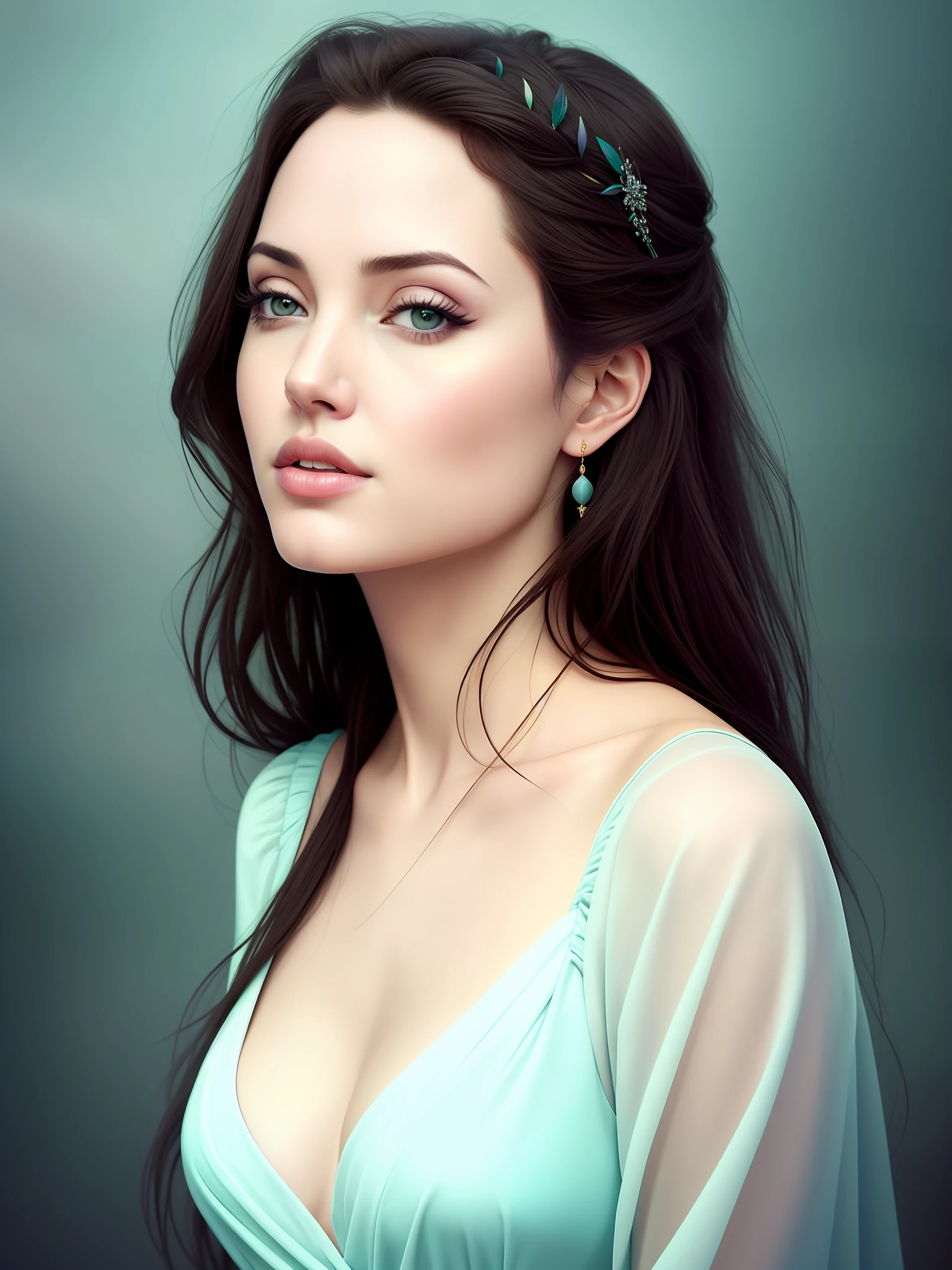 (Dreamy, Ethereal, Master Photography) UHD character portrait, [Angelina Jolie: 0.6, Ana de Armas] pastel colors, hazy background, (surreal dreams, fantasy stories), fairy tale illustrations, chest shots.