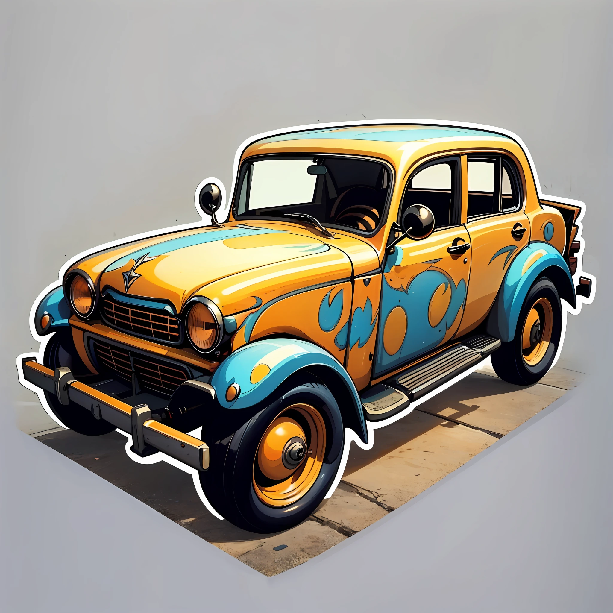 sticker style, white background, antique car,t-shirt design, vintage, high quality, 8k, 3:2 --auto --s2