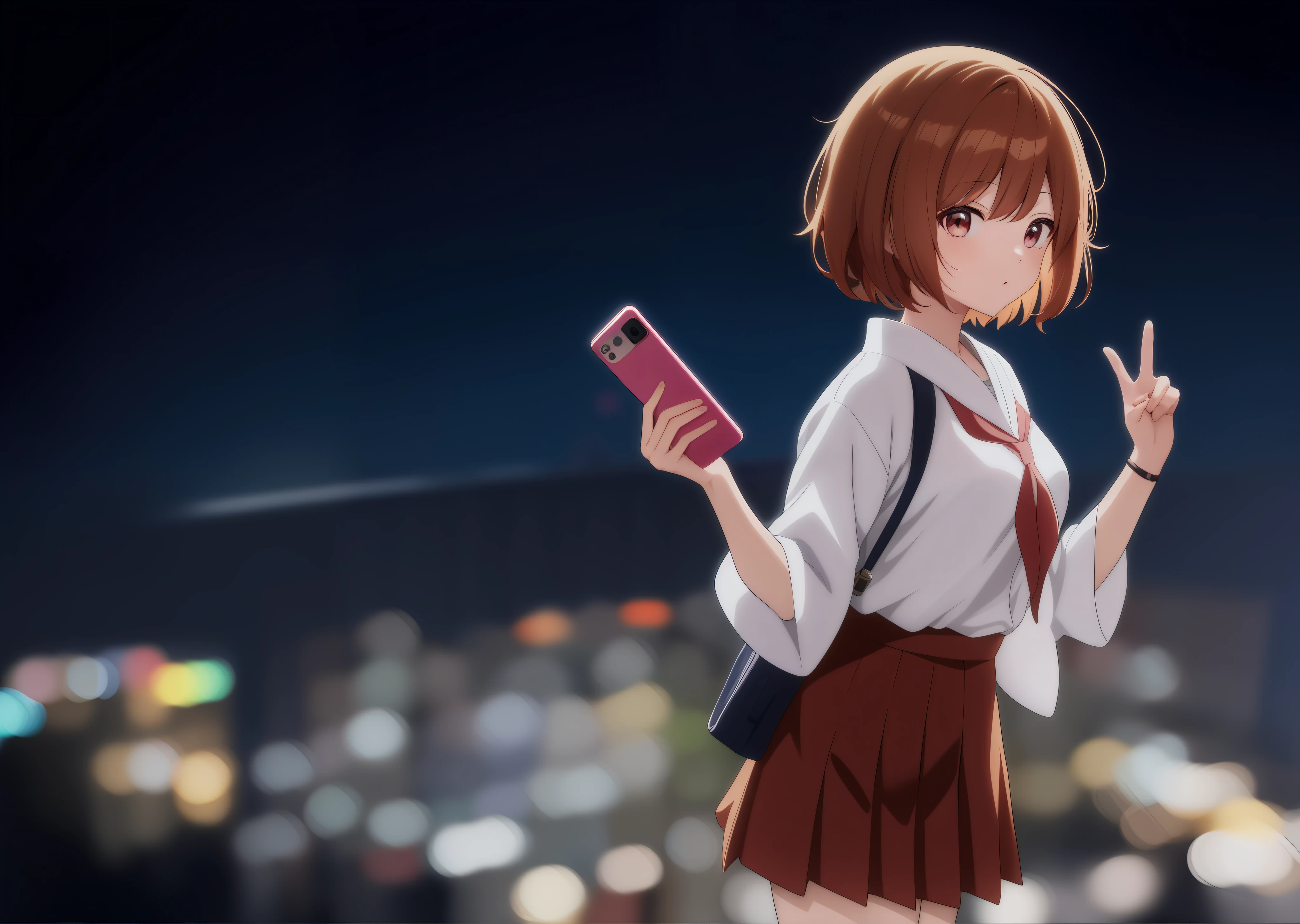 anime girl phone in her hand, 4k anime wallpaper, anime art wallpaper 8 k, 4 k manga wallpaper, anime style 4 k, anime wallpaper 4 k, anime wallpaper 4k, anime wallpaper 4k, anime art wallpaper 4k, anime art wallpaper 4k, kyoto anime style, japanese high school uniform, shirt, japanese girl