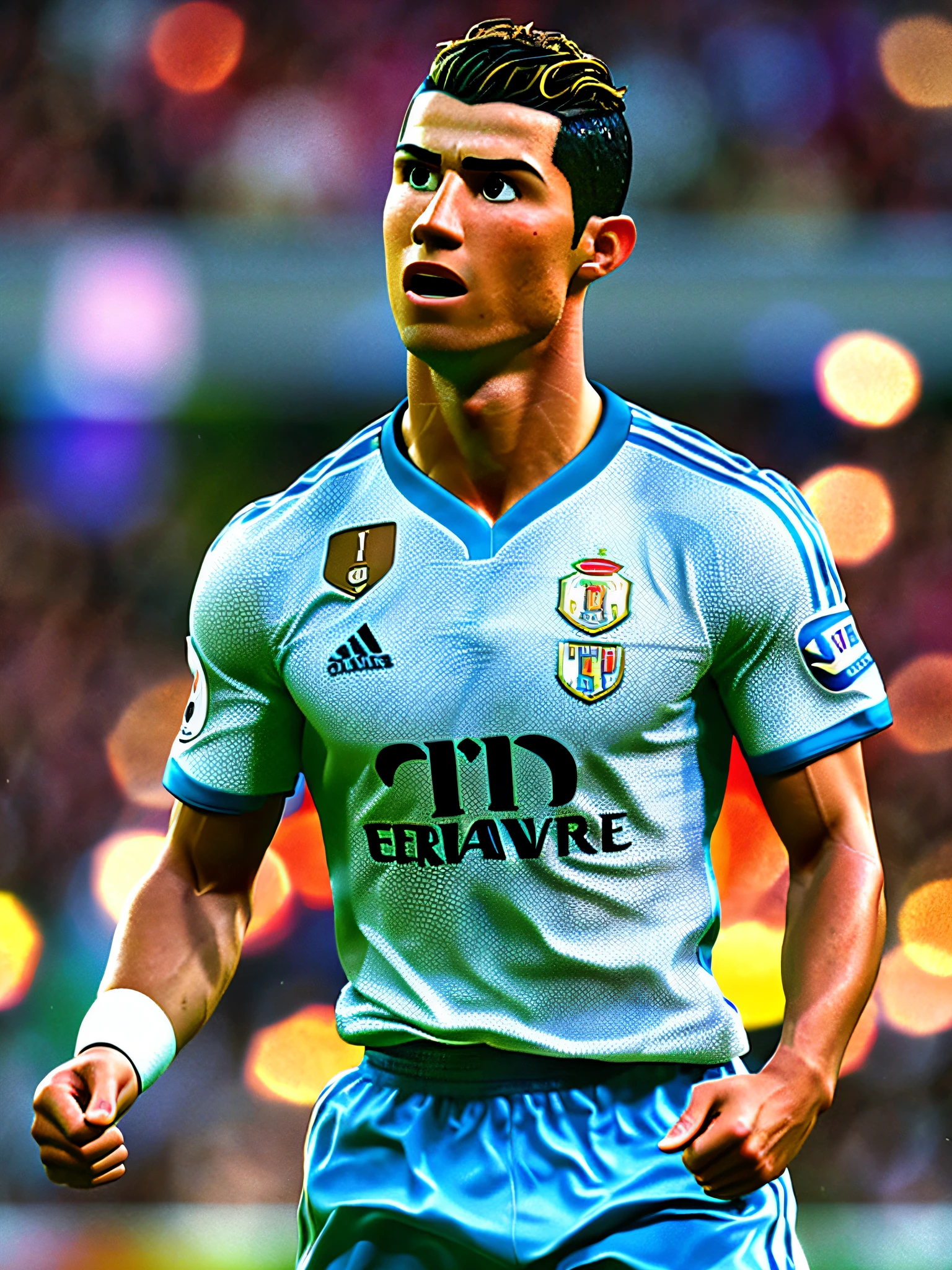 Cristiano Ronaldo, (pixar style) (masterpiece:1.2) (bokeh) (best quality) (detailed skin) (detailed texture) (8k) (claymation) (cinematic lighting) (sharp focus