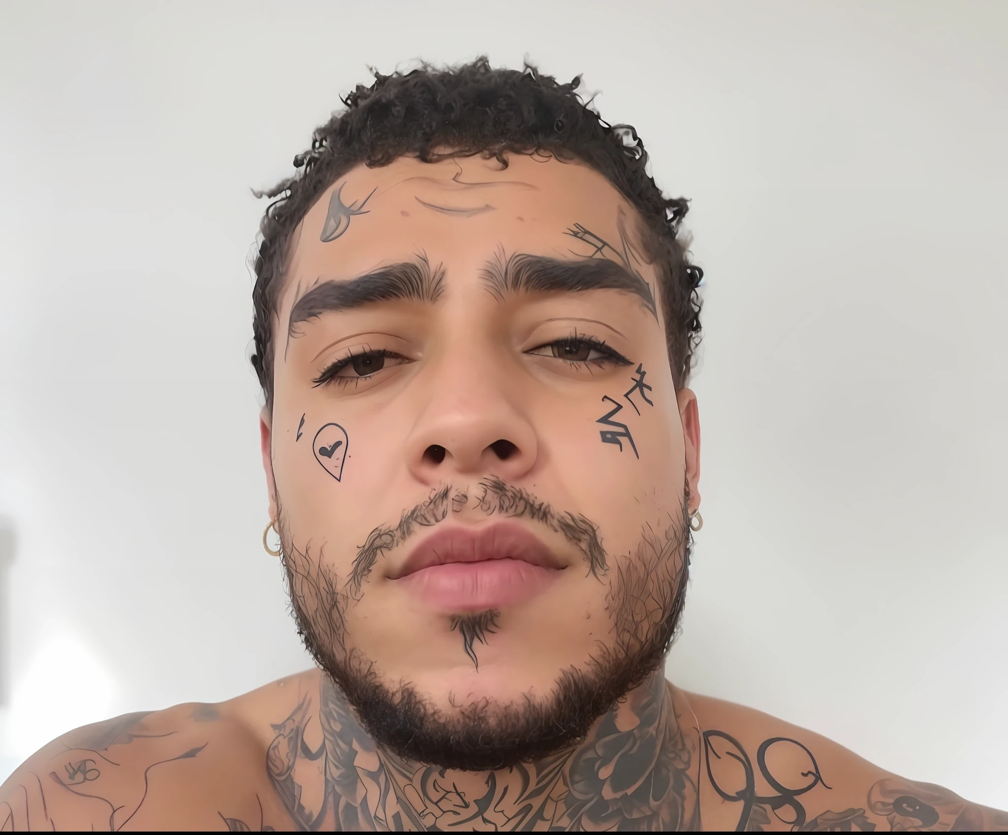 arafed man with tattoos on his chest and chest, xxxtentacion, post malone, with facial tattoo, taken in the early 2020s, profile image, profile picture, caio santos, markings on his face, portrait of crazy post malone, facial tattoos, profile pic, gunplay, headshot profile picture, arms covered in gang tattoo --auto --s2