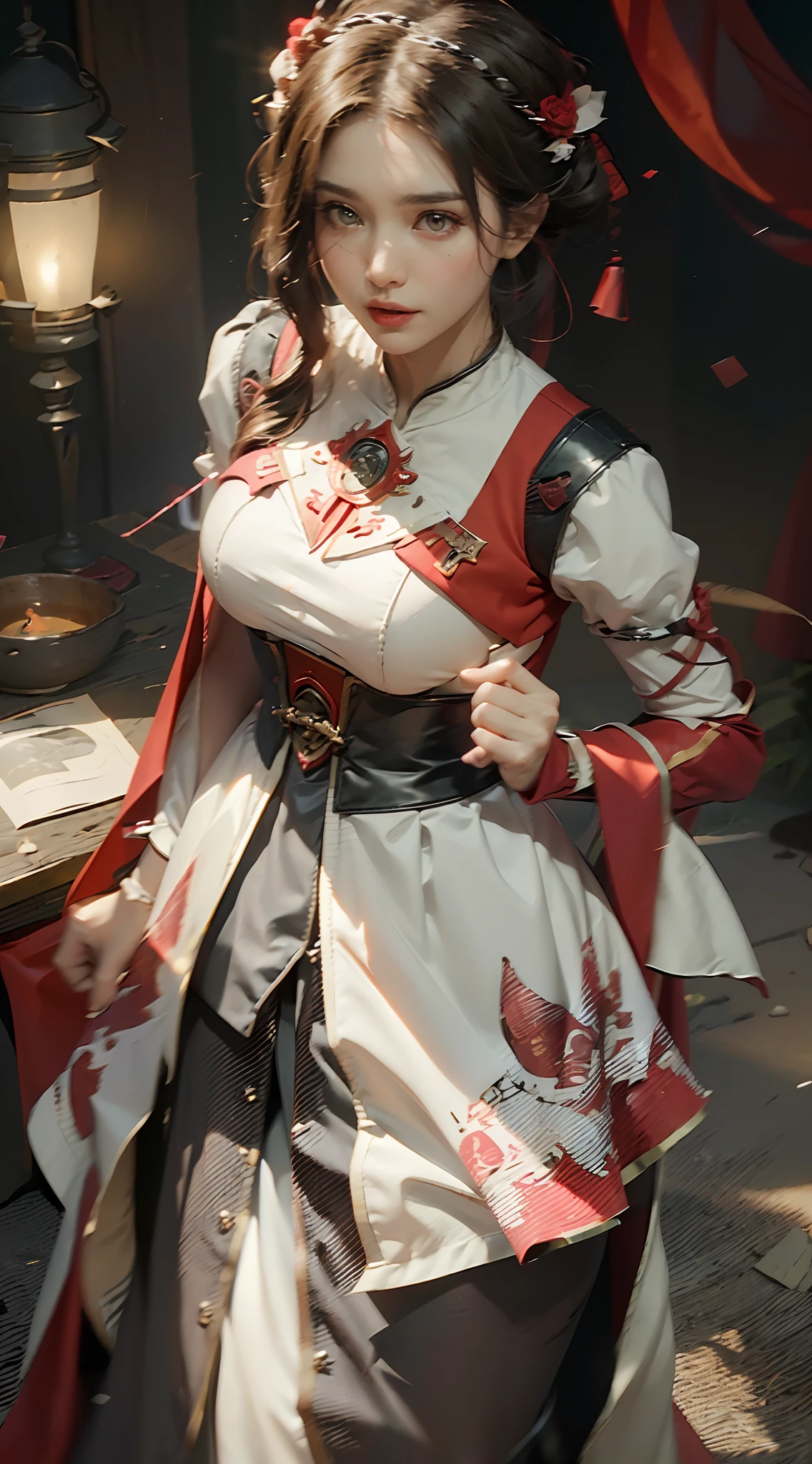 ((Best Quality)), ((Masterpiece)), (Details: 1.4), 3D, (Full Red Wedding Dress: 1.9), (Red Lantern: 1.2) (Red Lantern: 1.4) (Red Candle: 1.5) (Wedding Scene: 1.5), Cave Candle Night, HDR (High Dynamic Range), Ray Tracing, NVIDIA RTX, Super-Resolution, Unreal 5, Subsurface Scattering, PBR Textures, Post-processing, Anisotropic Filtering, Depth of Field, Maximum Clarity and Clarity, Multi-layer Textures, Albedo and Highlight Maps, Surface Coloring, Accurate Simulation of Light-Material Interactions, Perfect Proportions, Octane Render, Bicolor Light, Large Aperture, Low ISO, White Balance, Rule of Thirds, 8K RAW,
