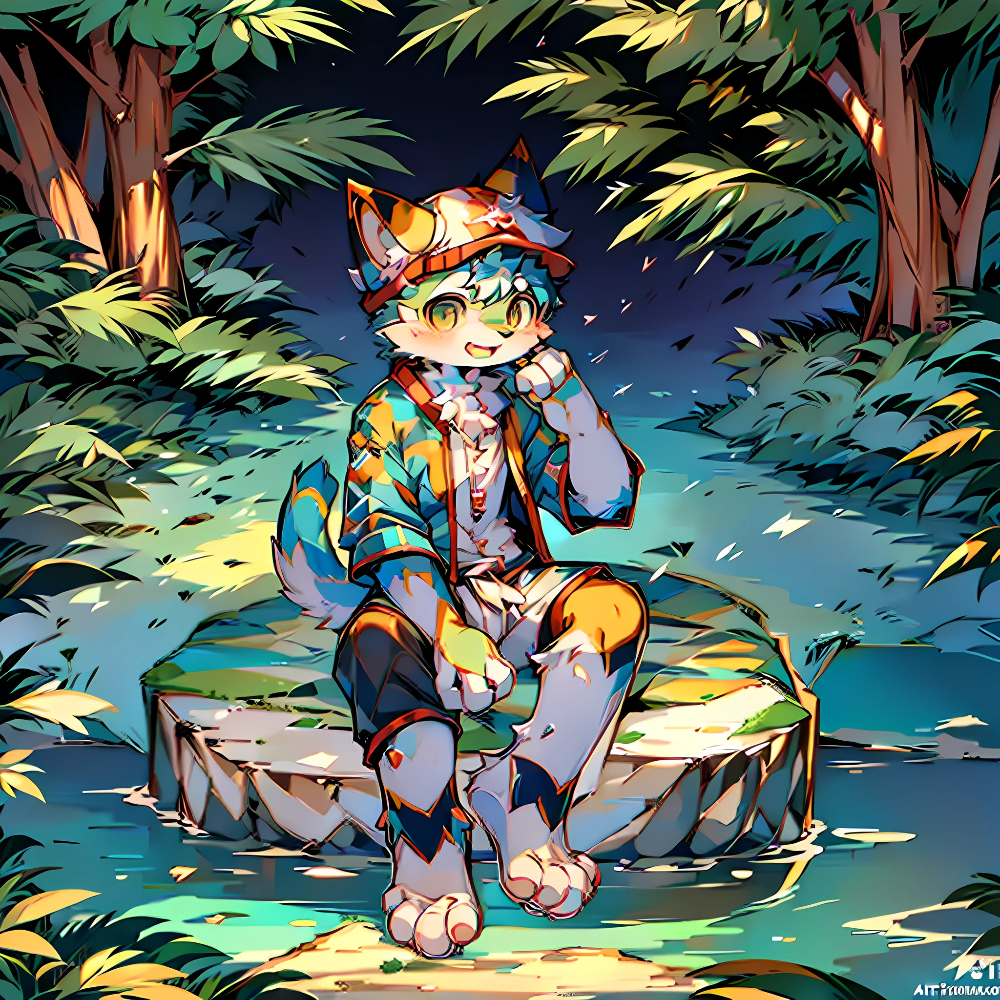 Anime boy sitting on a rock wearing a cat hat, popular on ArtStation pixiv, by the sea, cute anime, high quality anime art style, anime vision of cute cats, pixiv contest winner, anime boy, pixiv, cute boy, by Yuumei, key anime art, digital art on pixiv Koshota