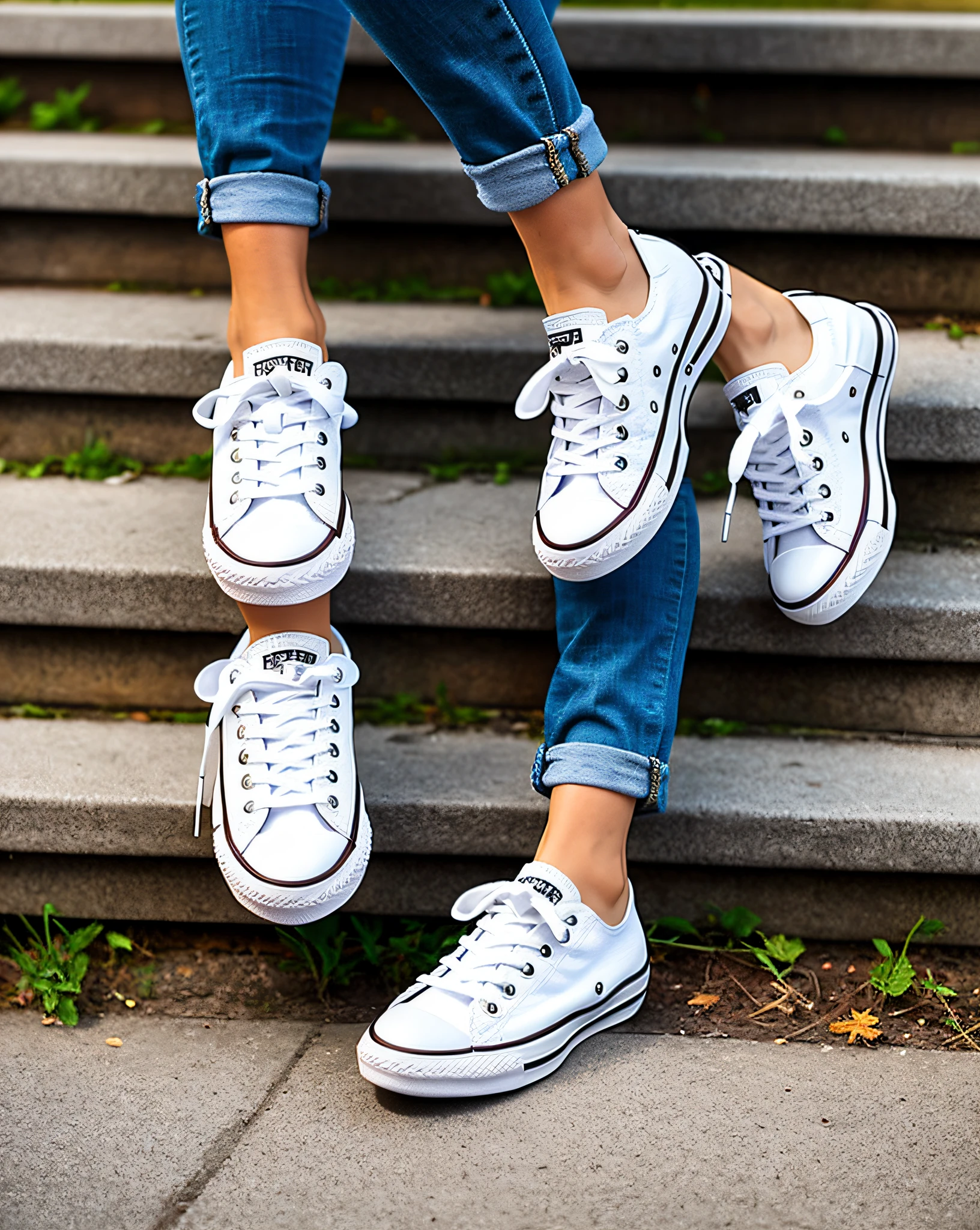 Woman walking white all star sneakers