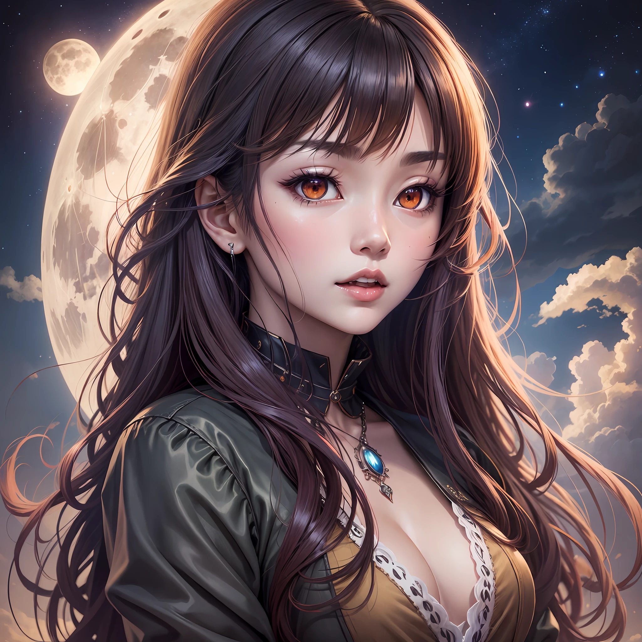 miyu yamano, vampire prncess, realistic anime, night, full moon --auto --s2