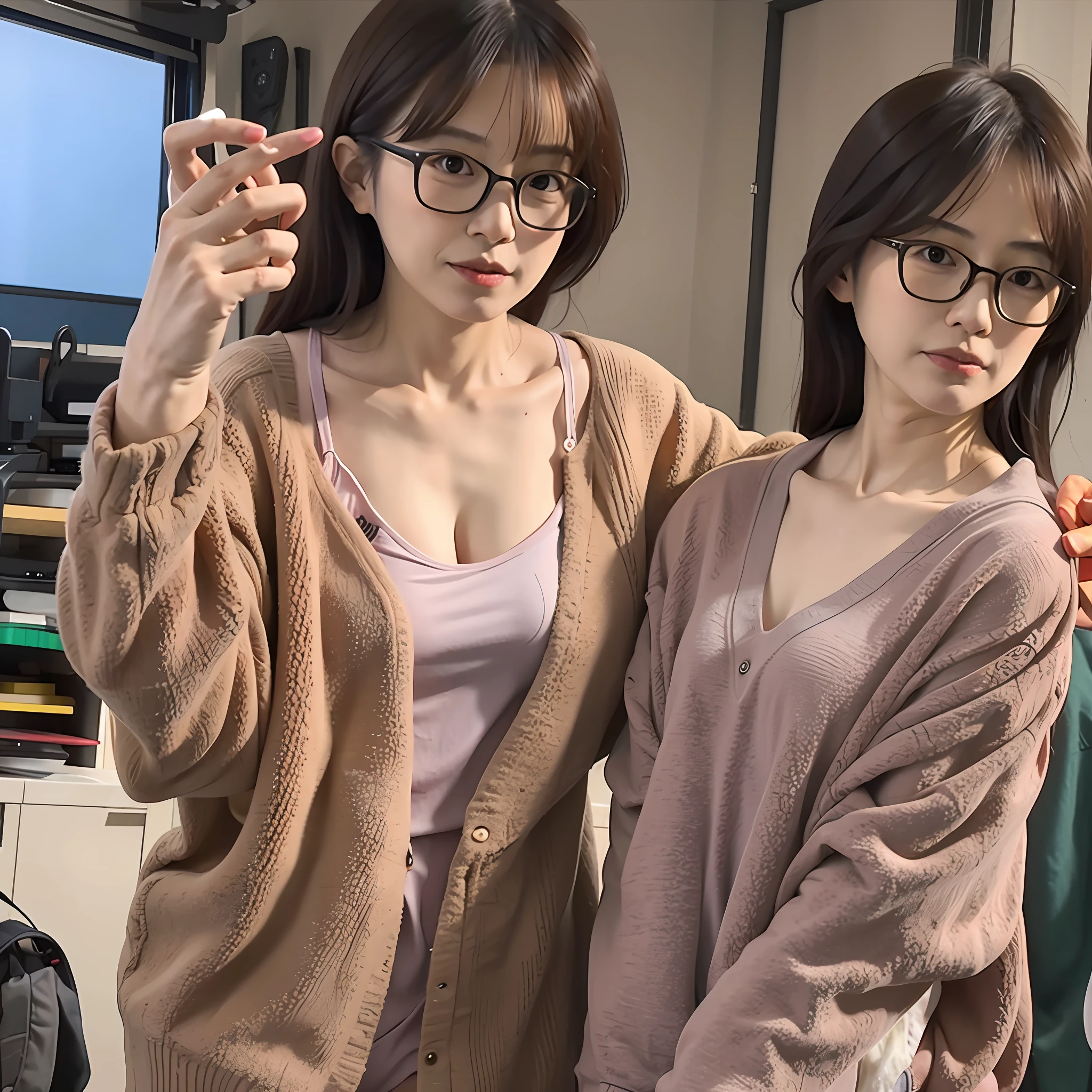 Beautiful Japan woman, 48 years old, medium meat, medium tall, in underwear, glasses
