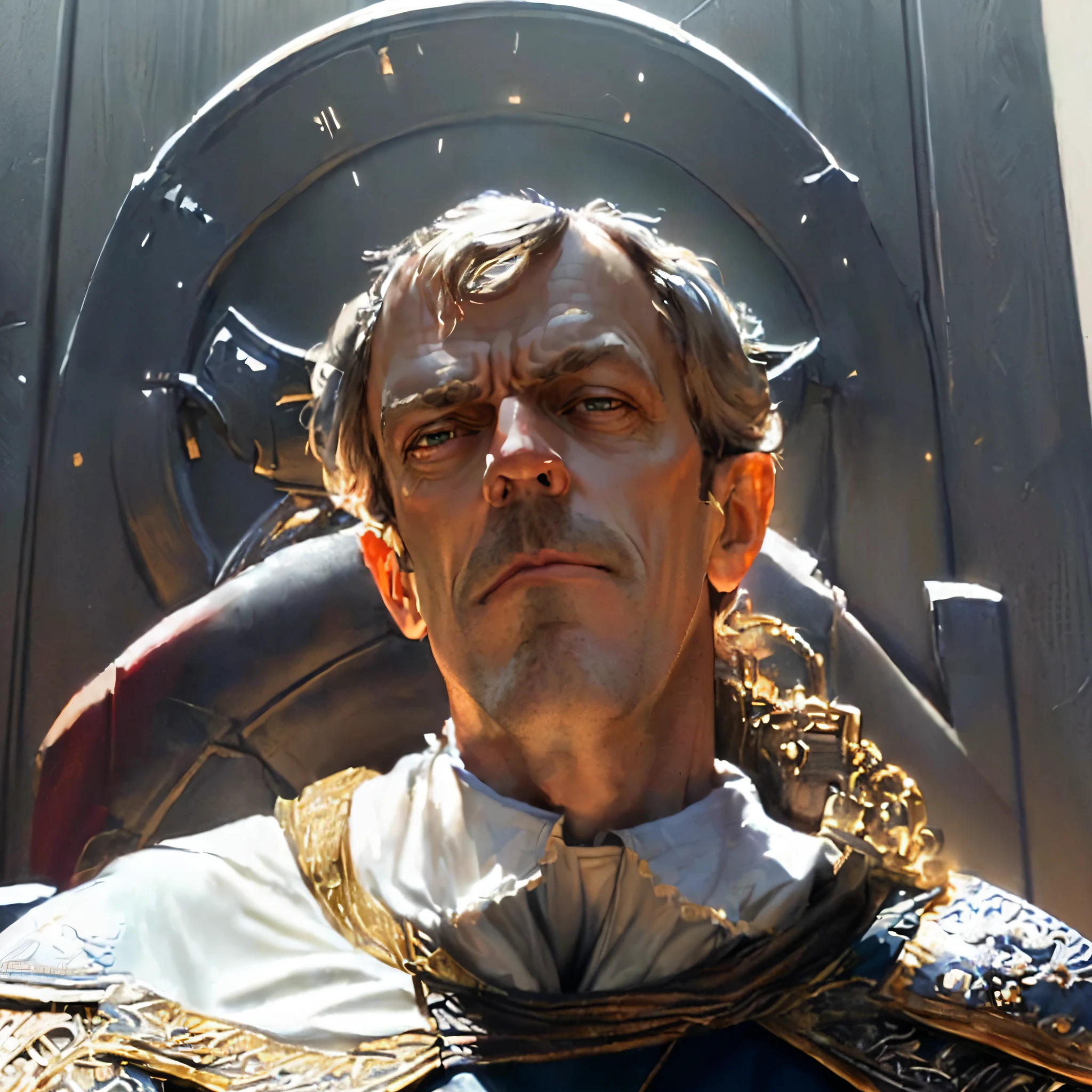 smug (((Hugh Laurie))) , (((dressed in biblical times clothes))), smug evil looking Hugh Laurie, (hugh laurie with white biblical clothes), (Hugh Laurie)