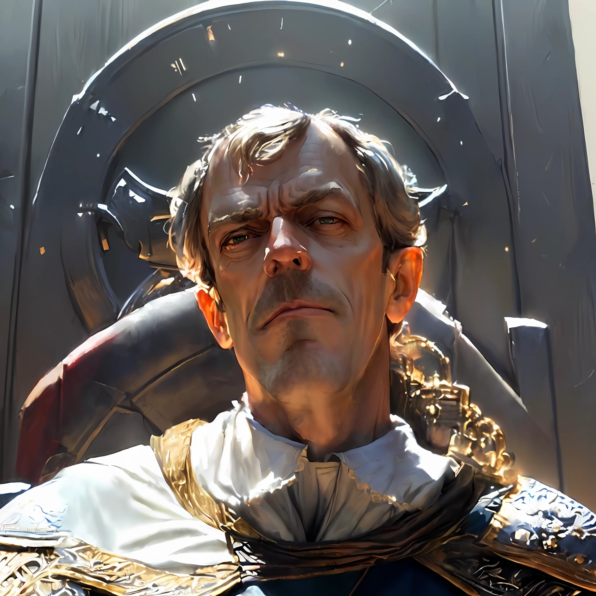 smug (((Hugh Laurie))) , (((dressed in biblical times clothes))), smug evil looking Hugh Laurie, (hugh laurie with white biblical clothes), (Hugh Laurie)