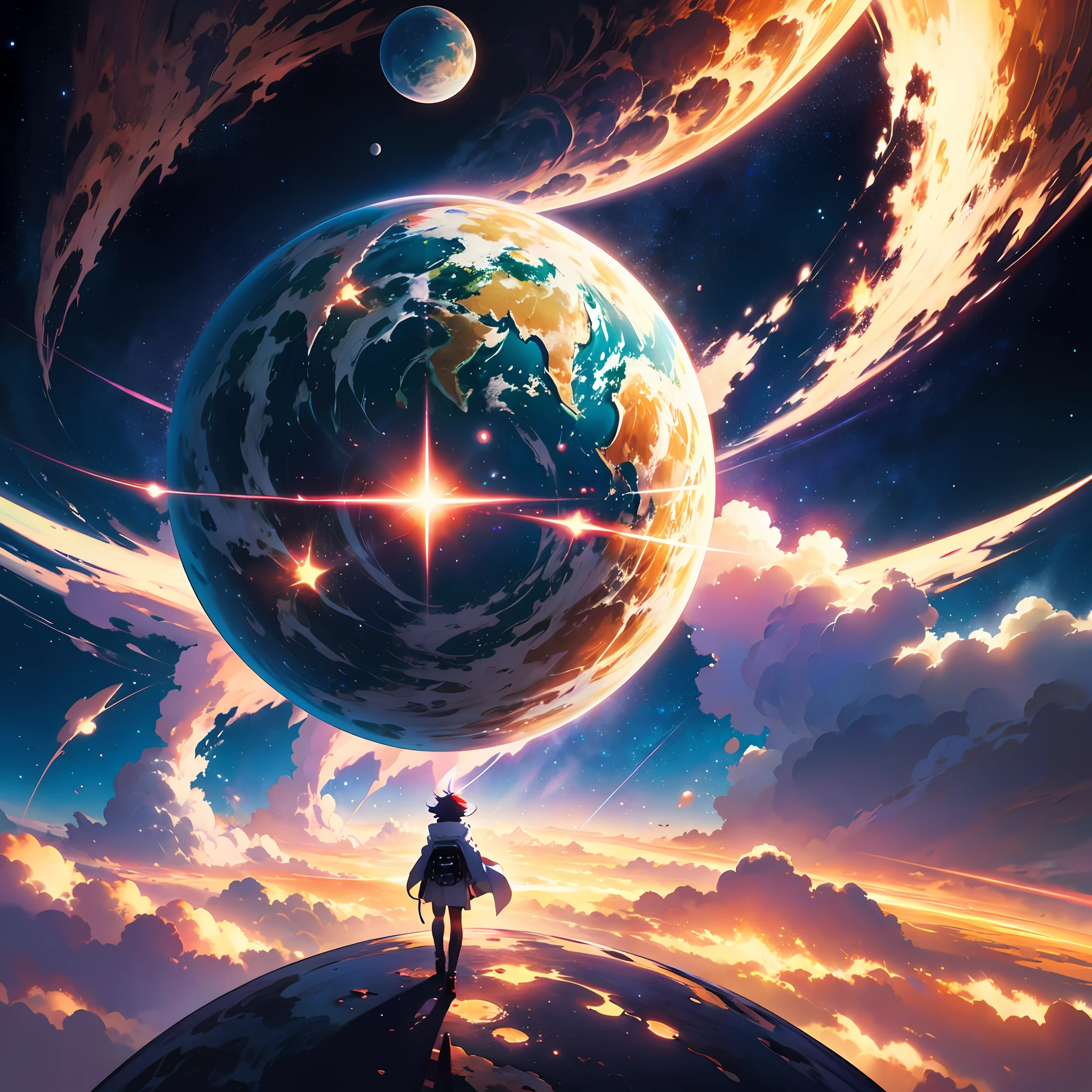 anime image of a planet with a star in the background, epic anime art, inspired by Cyril Rolando, anime fantasy illustration