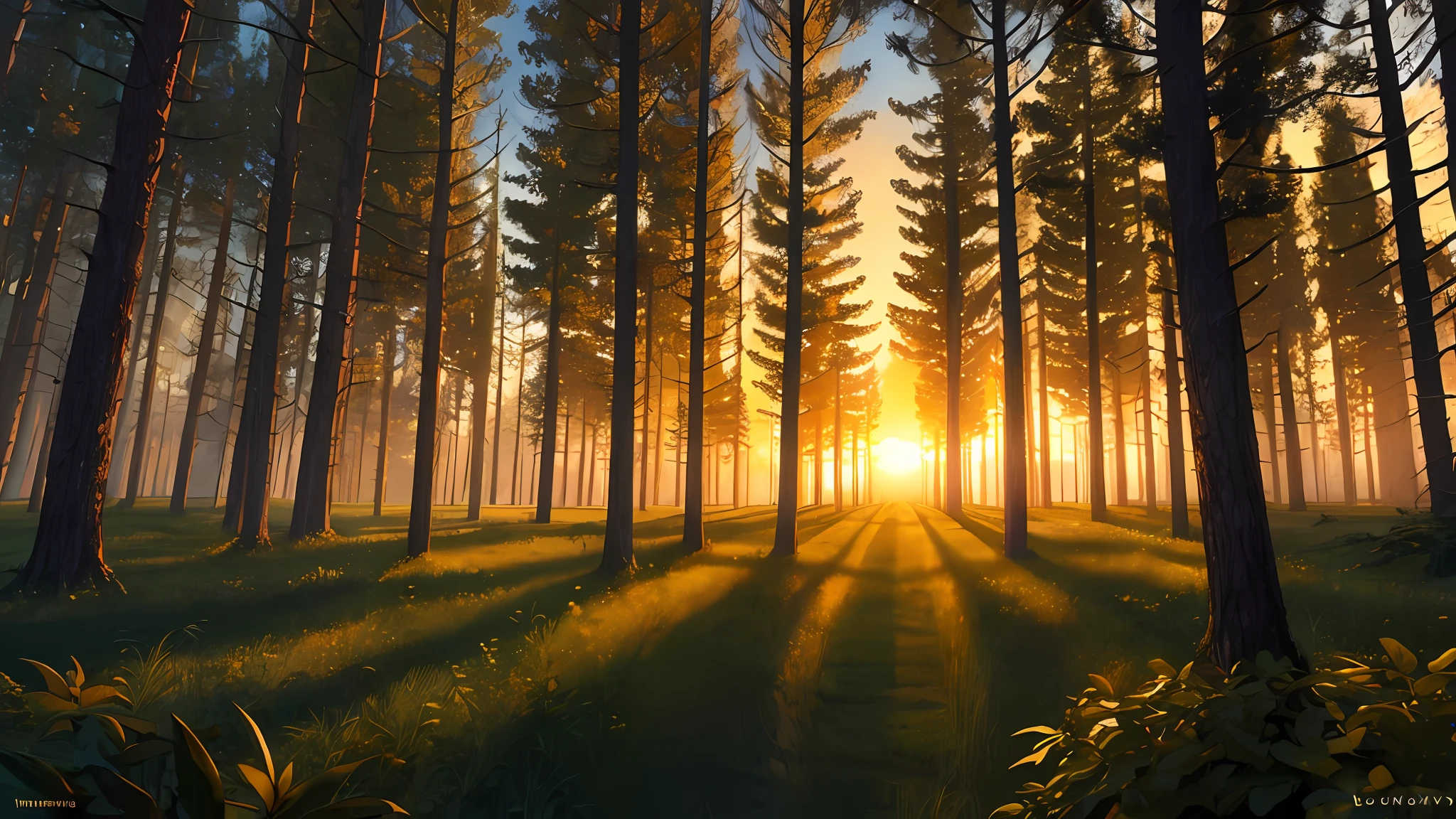 (masterpiece, best quality:1.2), ultra detailed, cinematic lighting, HDR, ilustration, sunrise, forest, impressive, chill, inspirational,