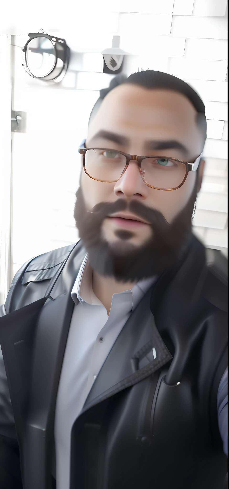 Man with realistic serious beard glasses