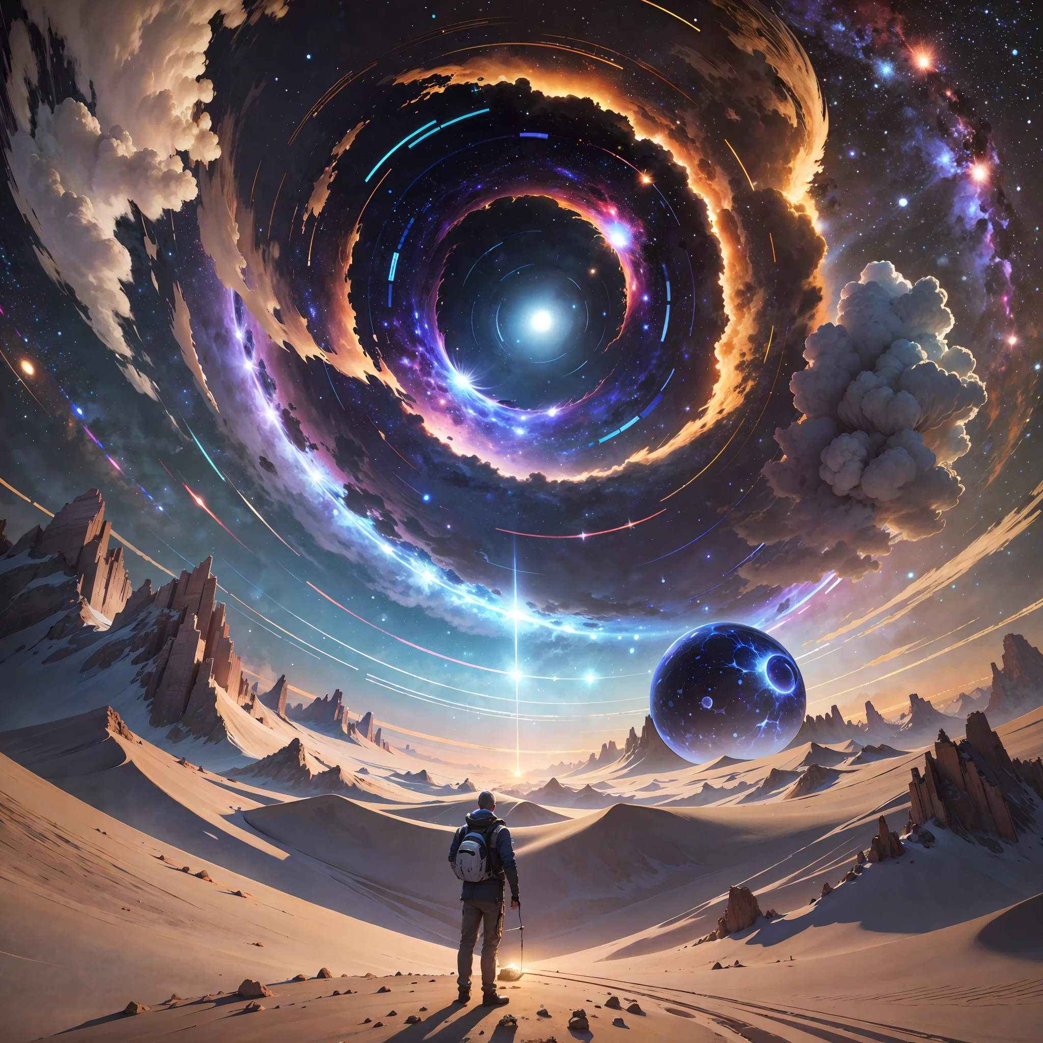 Man on the verge of galaxy creation, photorealistic, 8k --auto --s2