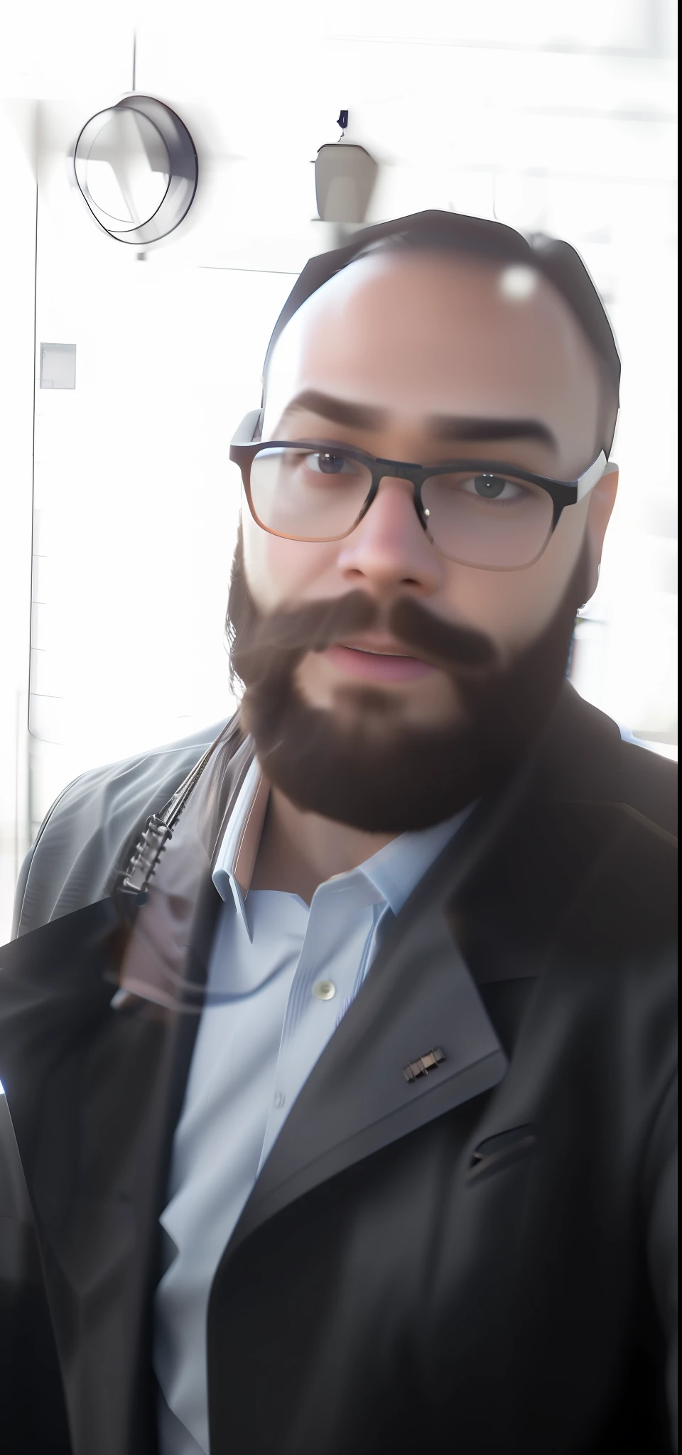 Man with realistic serious beard glasses